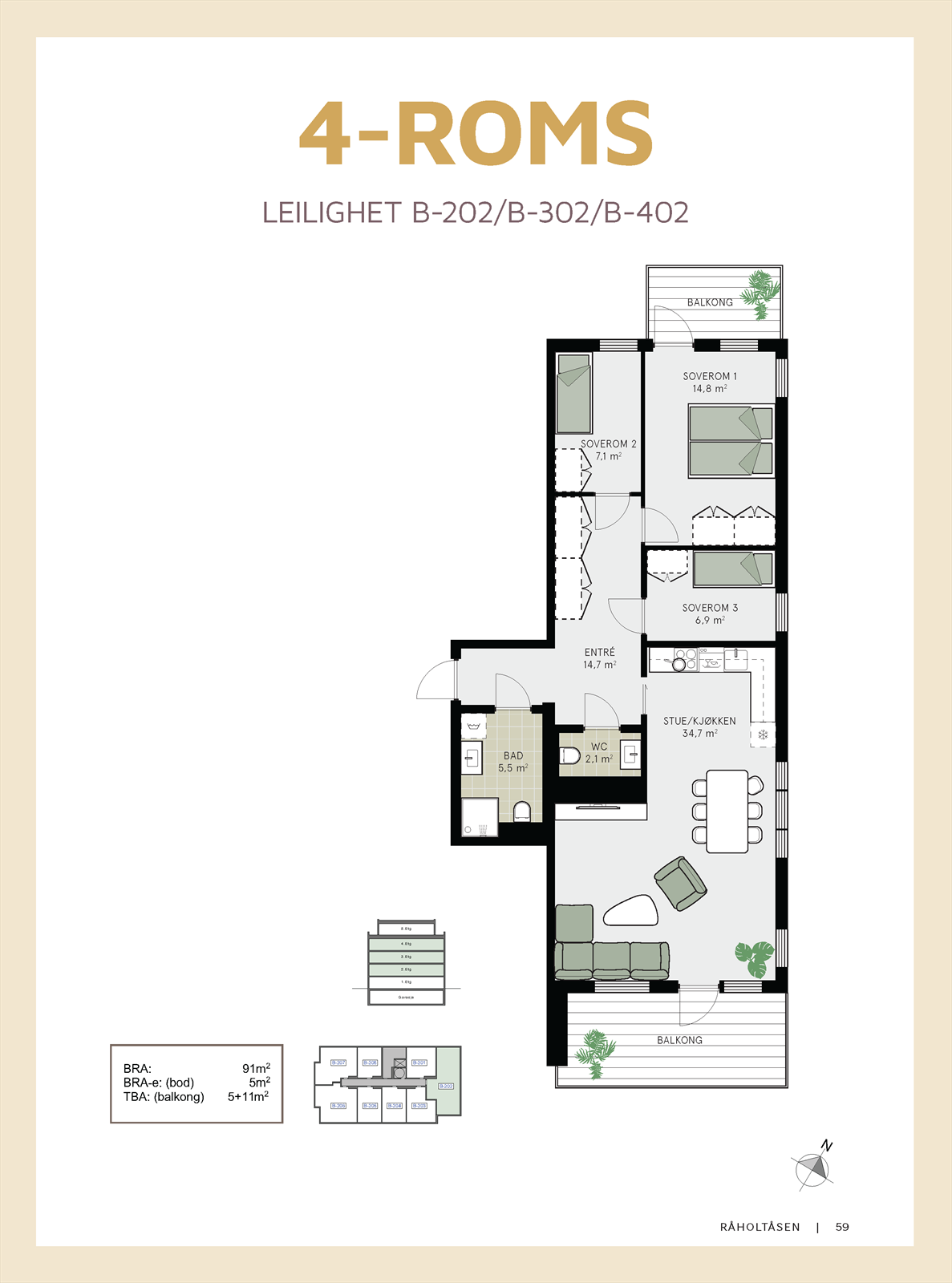 Plantegning av leiligheten som ligger fint til i 2. etasje. Galleribilde