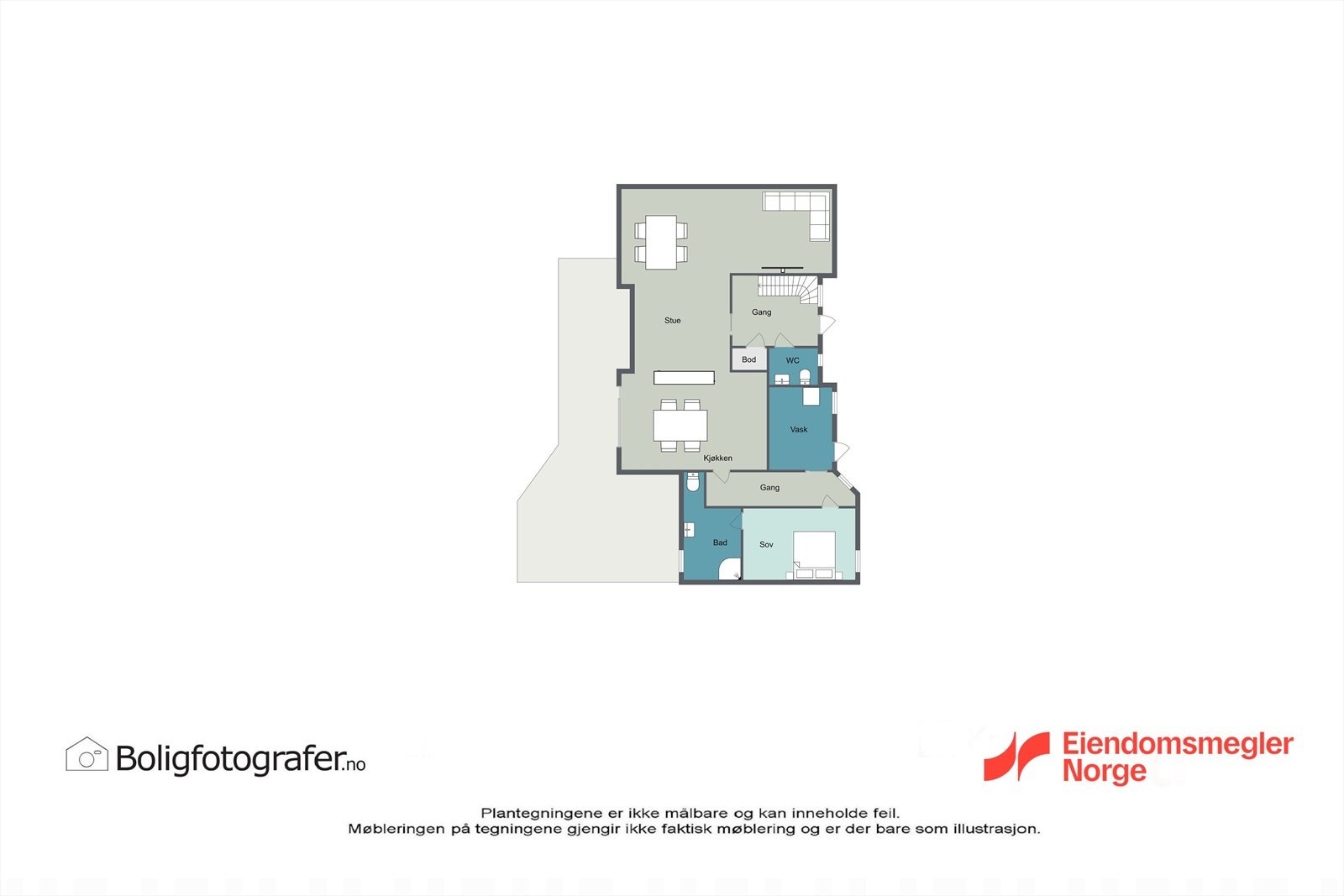 Plantegning 1.etasje ( deler av soverom og bad i tilbygg er ikke godkjent for varig opphold/ beboelse ) Galleribilde