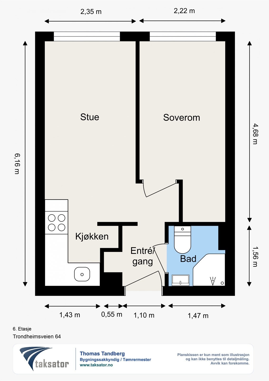 Praktisk og arealeffektiv 2R leilighet. Boligen inneholder: Stue/kjøkken, soverom, bad og entré. Galleribilde