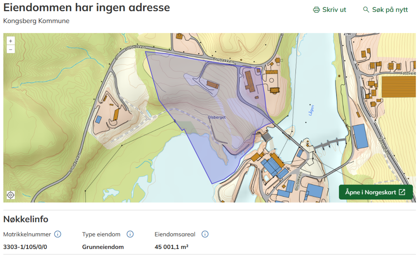 To eiendommer selges samlet.
Gnr/ bnr 1/105 er på 45 001 kvm. Galleribilde