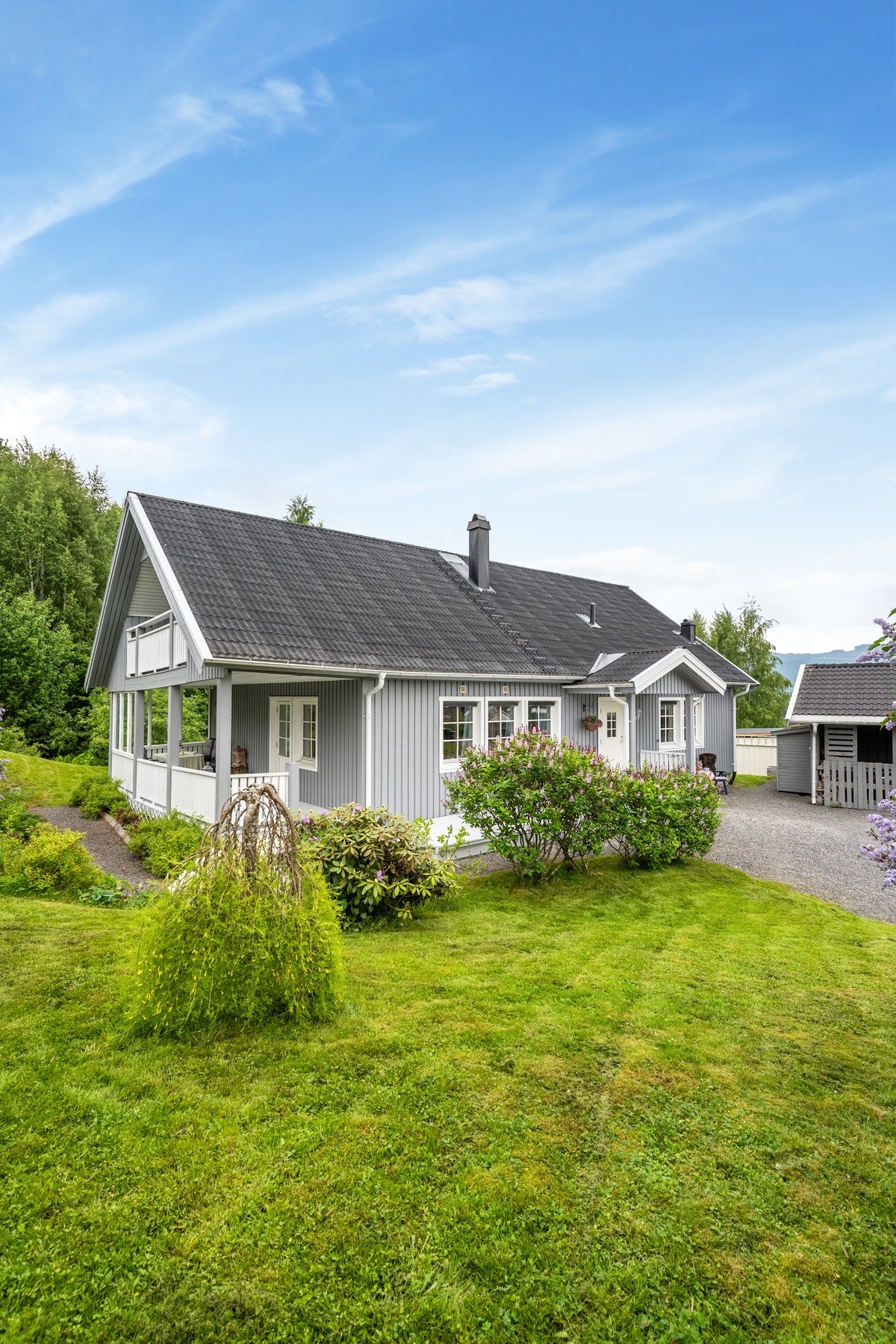 Hage med plen og beplantning Galleribilde