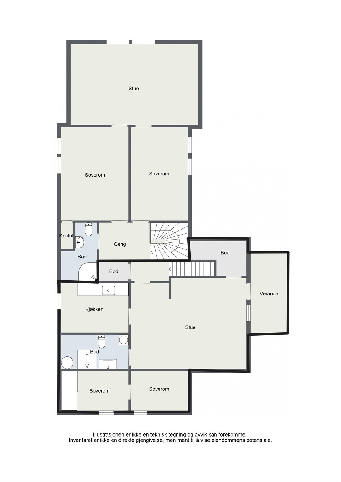 Plantegning 2. etasje (utleiedel er markert ut i mørkere sort) Galleribilde