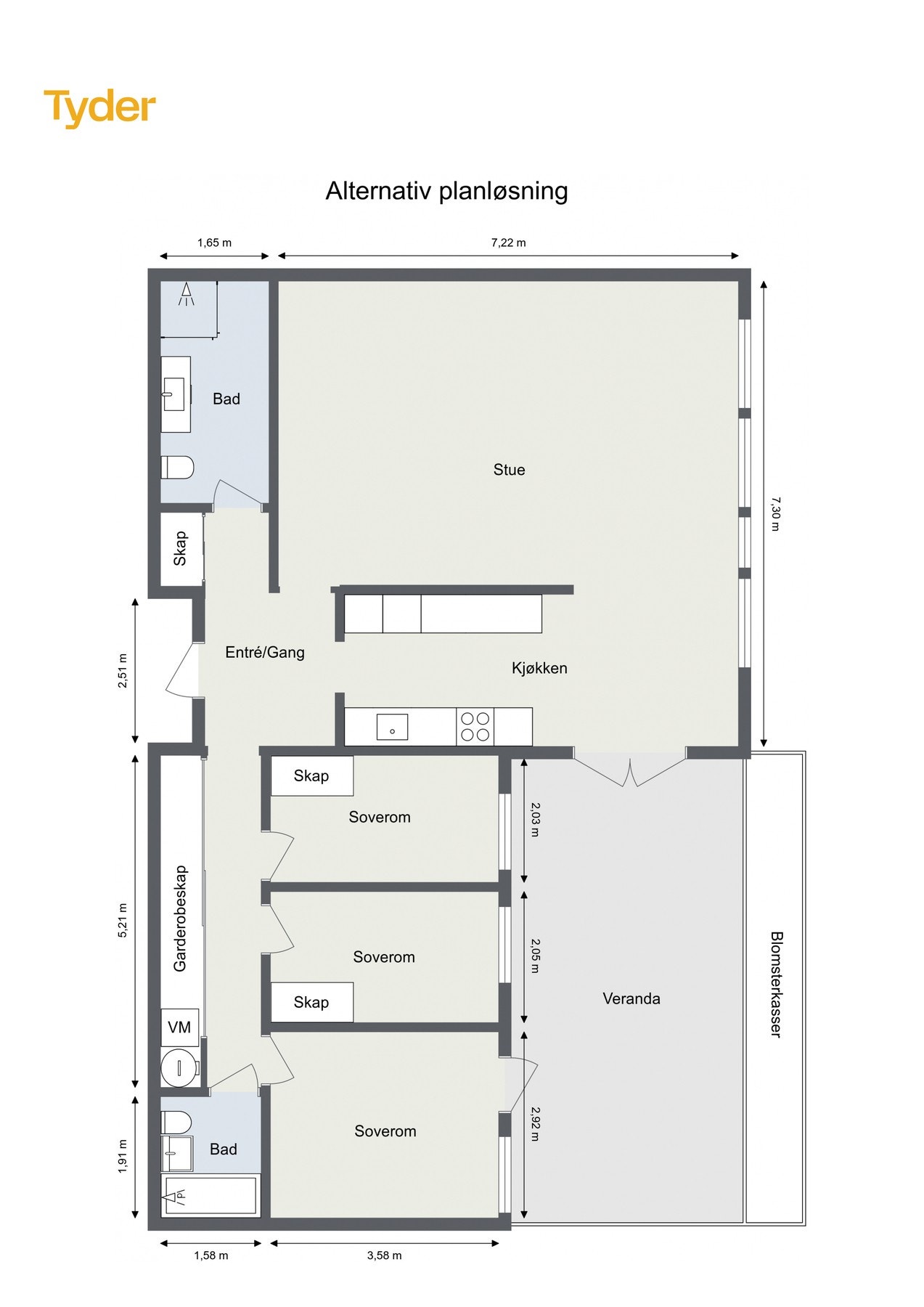 Alternativ plantegning. Det gis ingen garantier for at løsningen blir godkjent. Kjøper må selv gjøre undersøkelser. Galleribilde