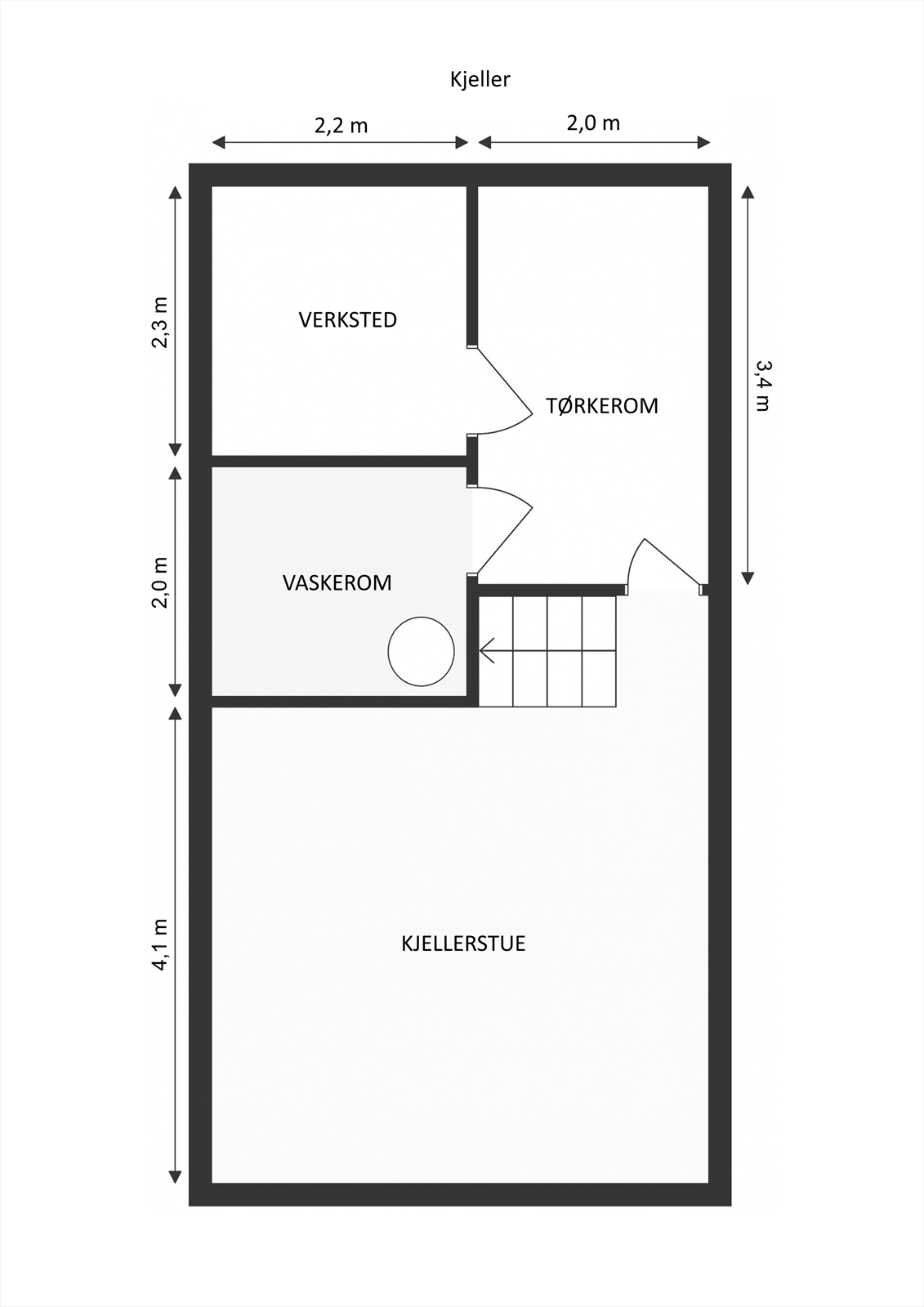 Kjelleren er innredet med vaskerom, boder og et rom innredet som stue. Galleribilde