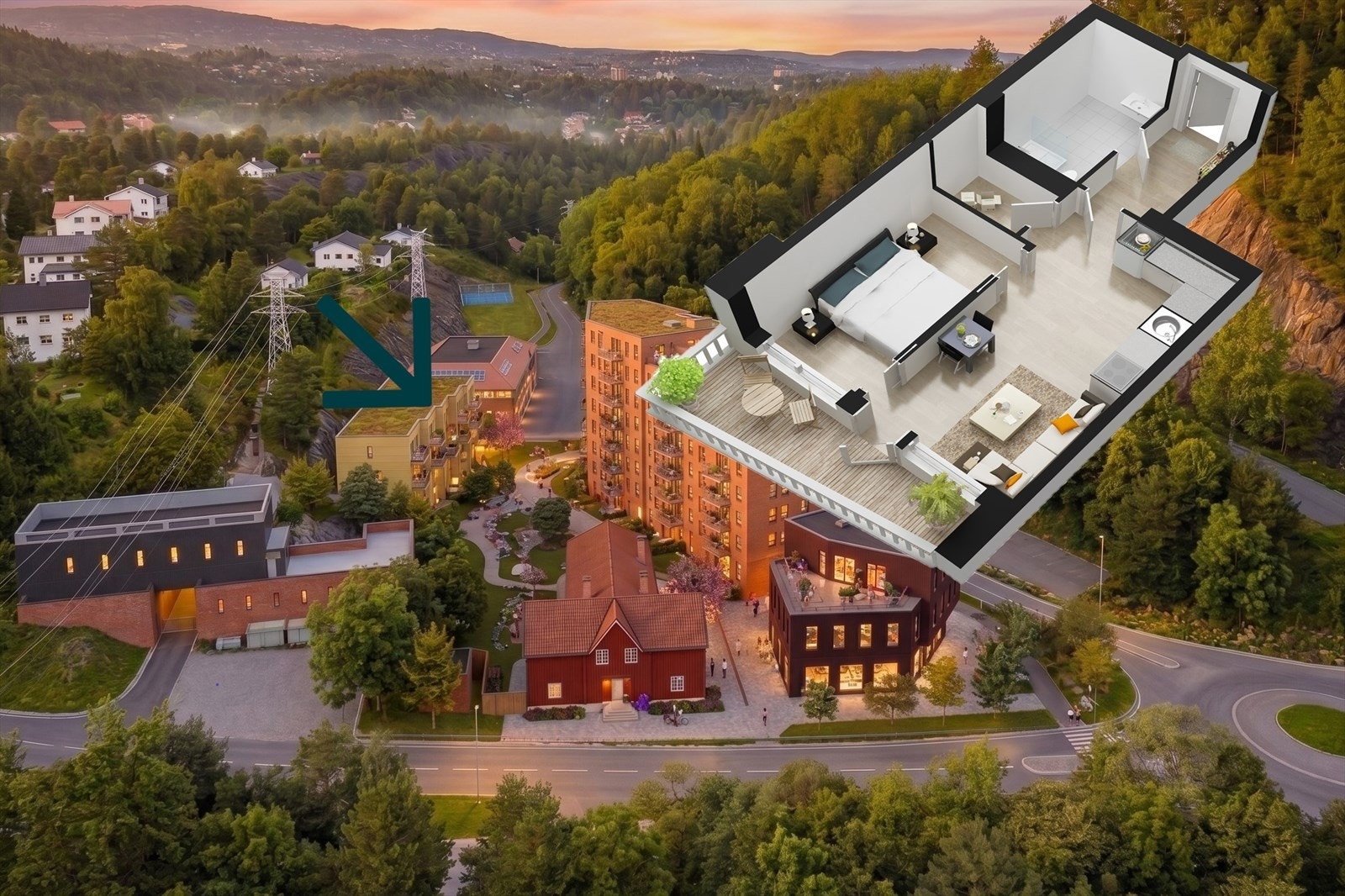 Bilder er kun til illustrasjon og er laget digitalt/med KI. Avvik vil forekomme. Last ned salgsoppgave i pdf for nærmere info. Omtrentlig avmerking. Galleribilde