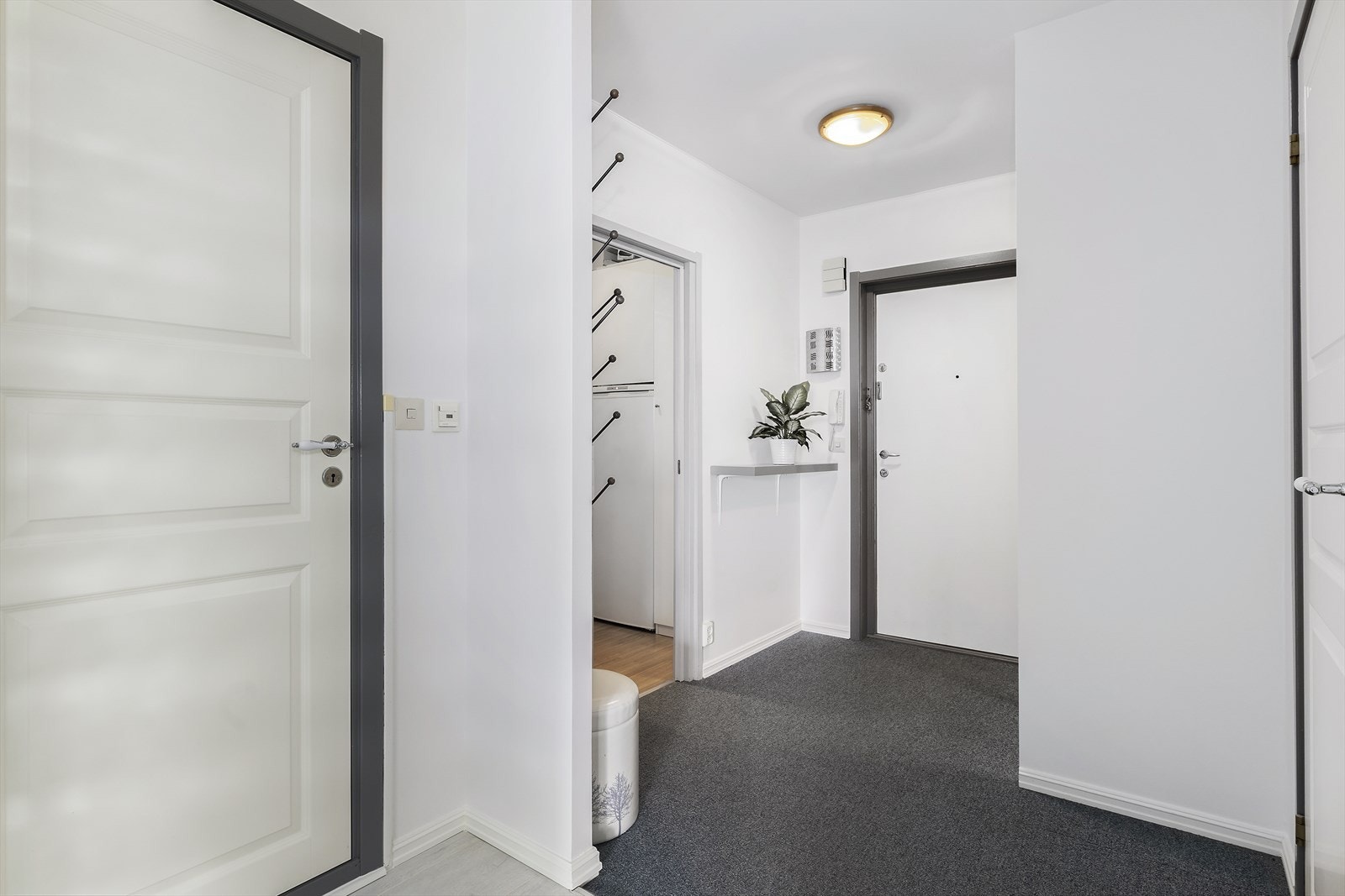 Fra byggets felles gang kommer man inn i en lys og innbydende entré. Galleribilde