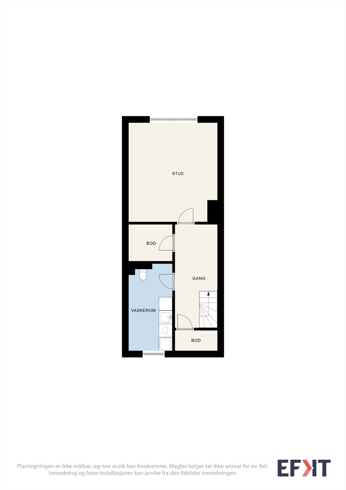 Kjelleren er innredet med vaskerom, boder for lagring og en kjellerstue. Galleribilde