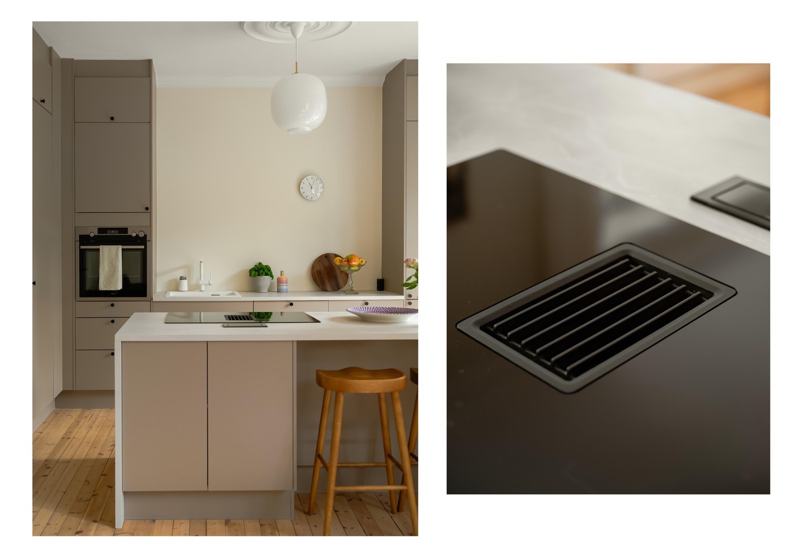 Legg merke til koketoppen med integrert ventilator som gir et moderne og minimalistisk design. Galleribilde