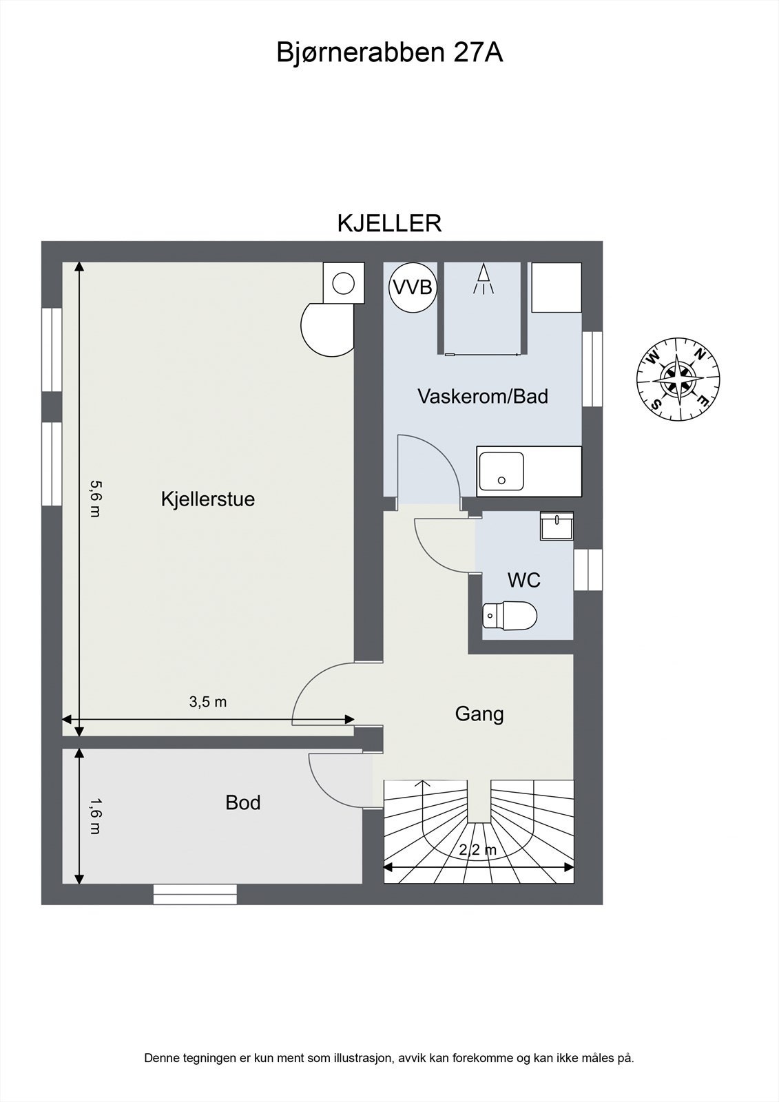 Underetasjen inneholder en praktisk kjellerstue, vaskerom, WC og bod. Galleribilde