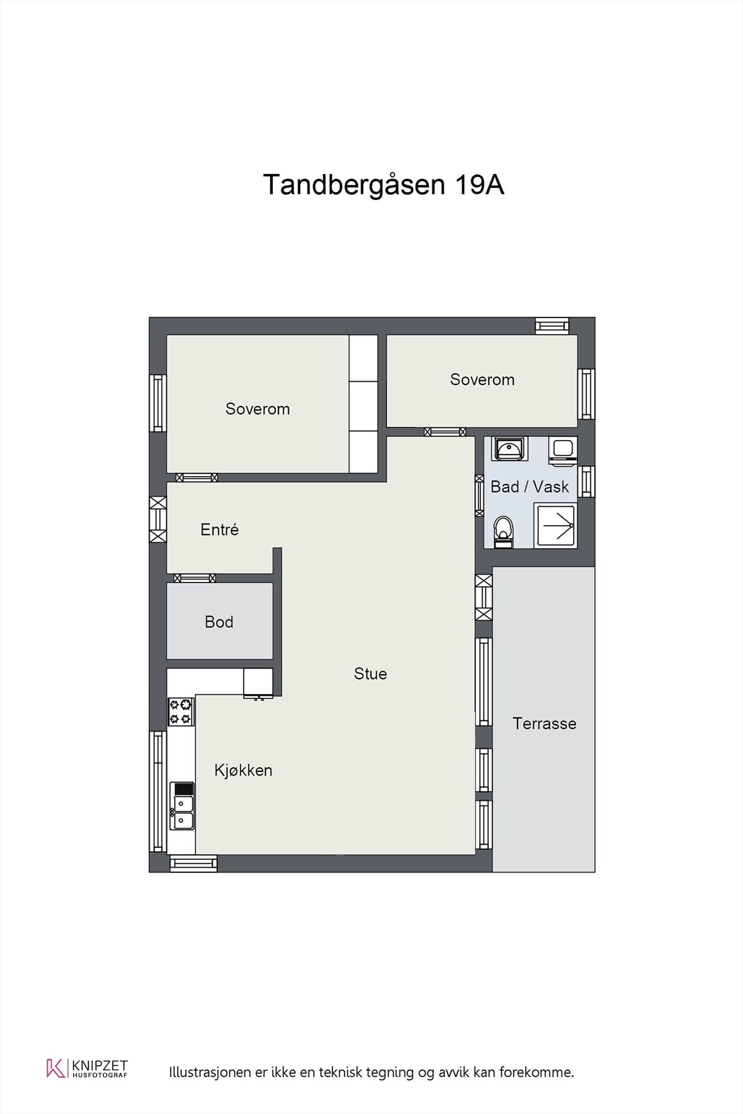 Effektiv og arealsmart planløsning med alle funksjoner på ett plan. Galleribilde