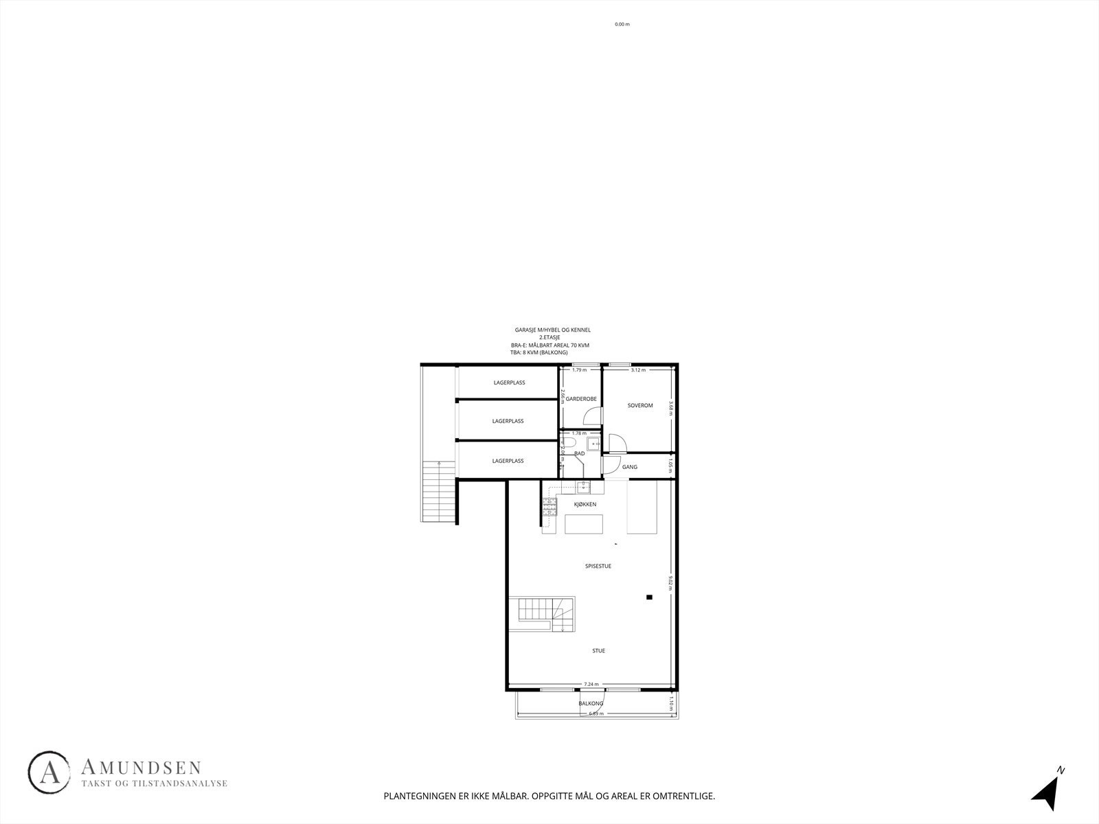 Takstmanns plantegning - kennelbygg m/garasje og hybel 2.etasje Galleribilde