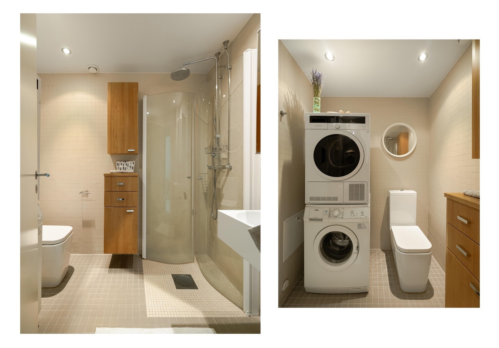 Badet er både delikat og av fin størrelse. Selve badet er fra 2006, og det er plass til både vaskemaskin og tørketrommel. Galleribilde