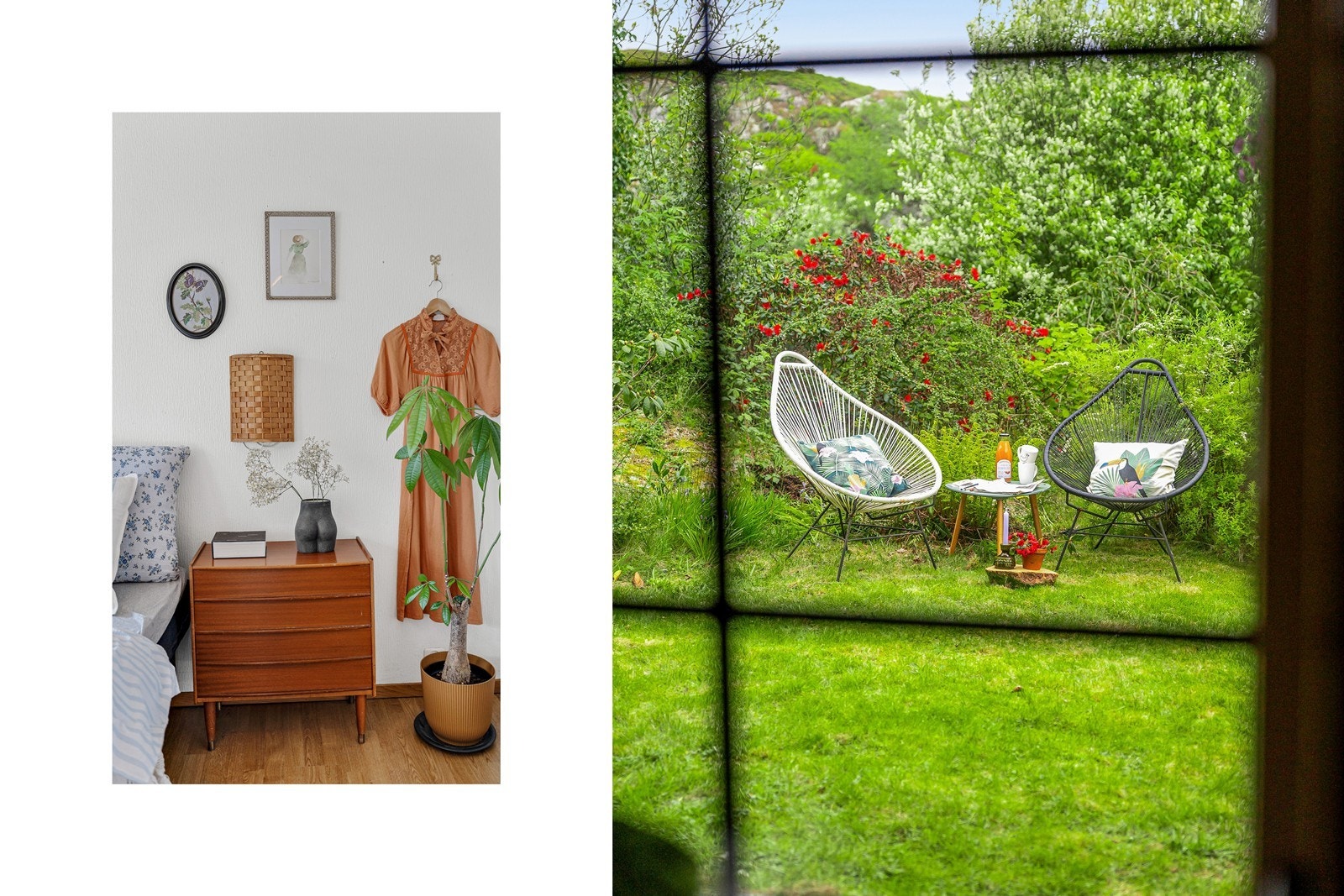 Detalj fra soverom og utsikt mot hagen. Galleribilde