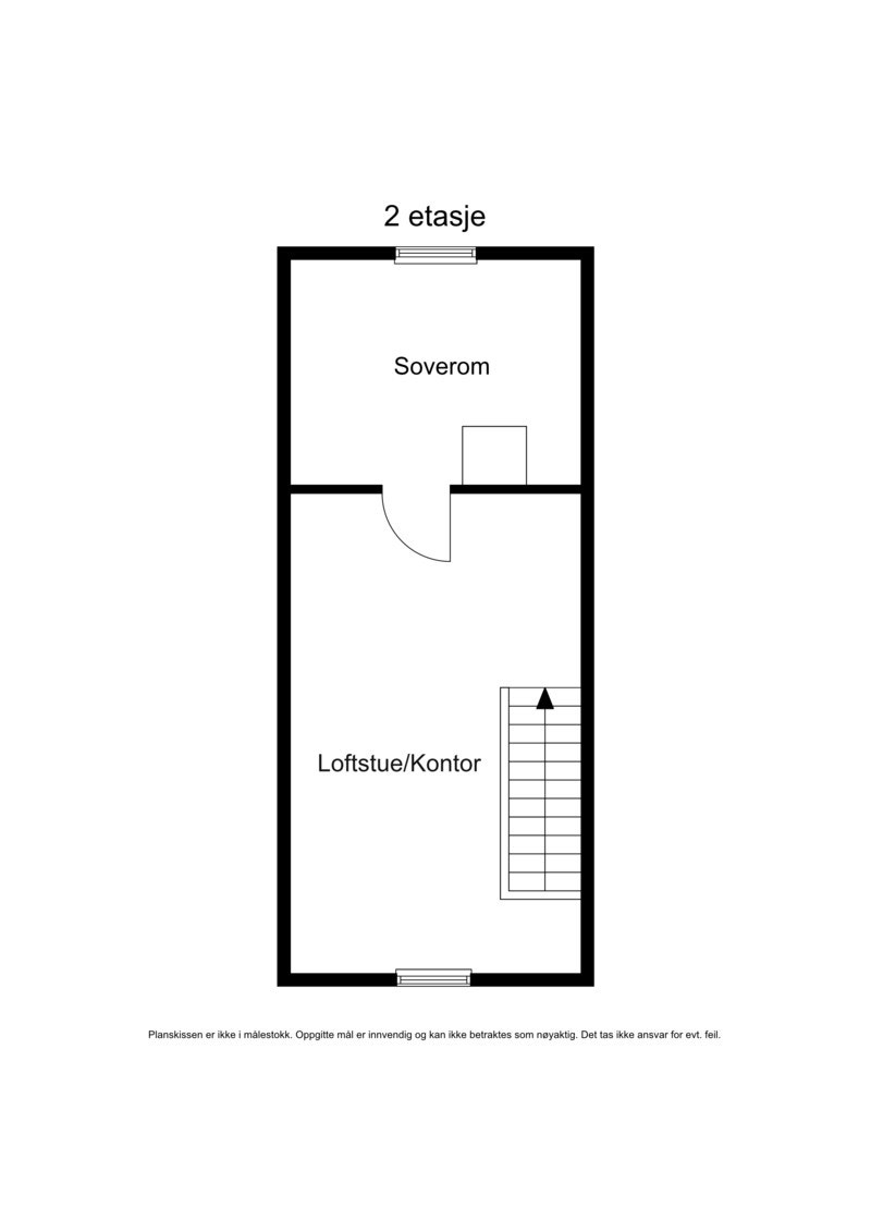 Plantegning loft. Det foreligger ikke tegninger eller byggesak for innredning av loft. Galleribilde