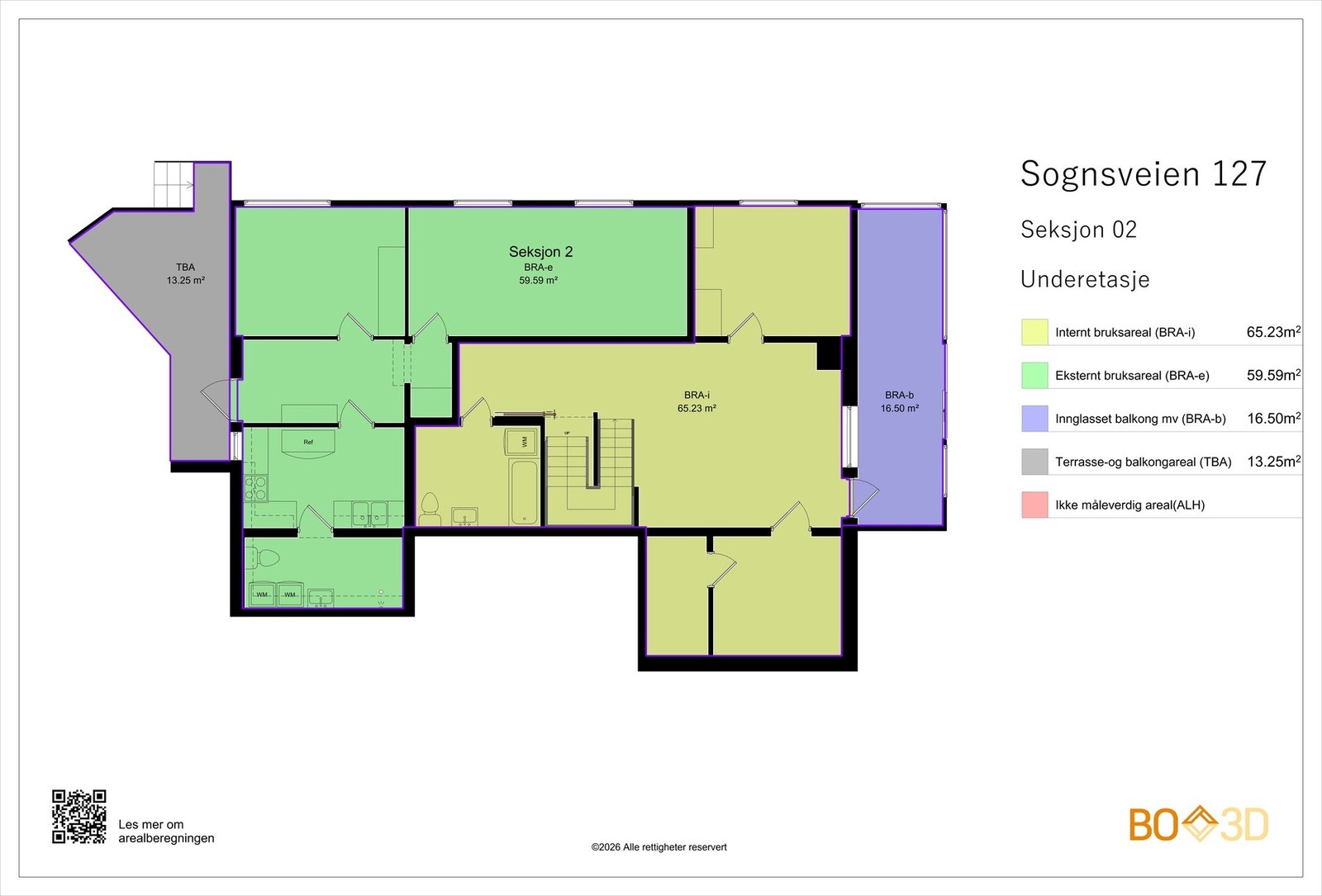Planskisse underetasje = 125 kvm + innglasset balkong 17 kvm + terrasse 13 kvm Galleribilde