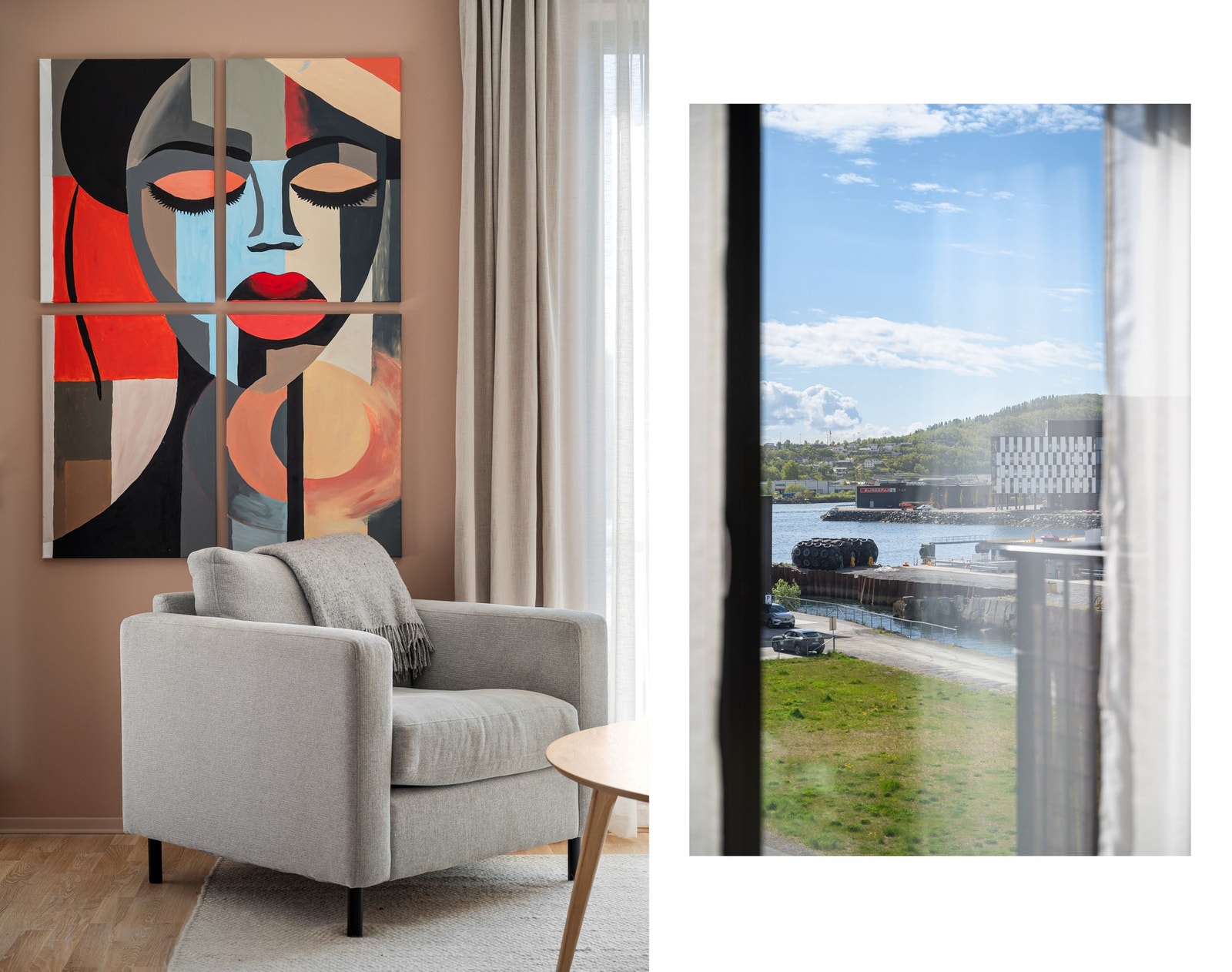 Fra godstolen kan du se ned mot havet og nyhotellet Galleribilde