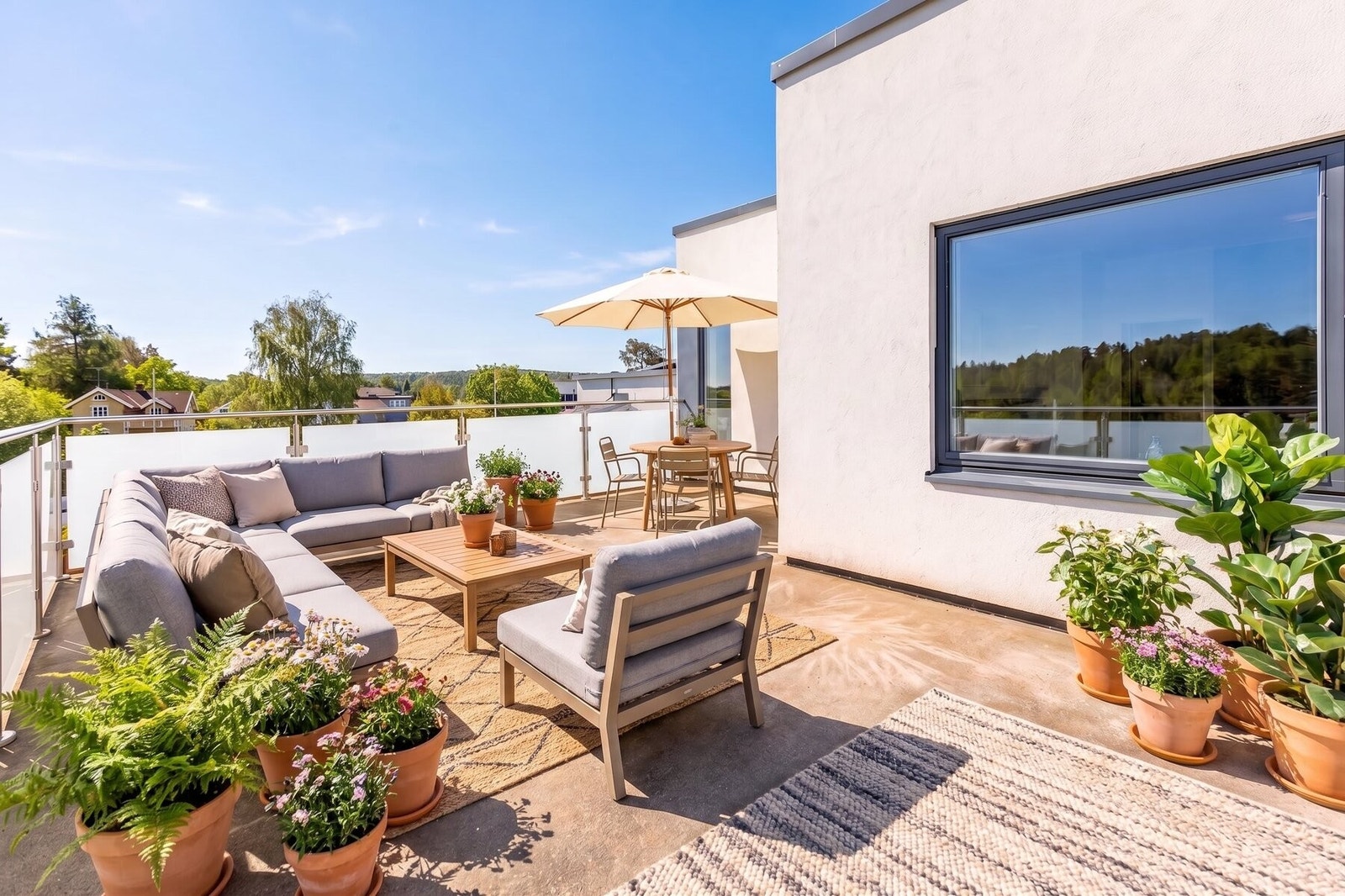 Alternativ styling (AI) for litt mer lounge feeling på den enorme terrassen. (ca. 60m2) Galleribilde