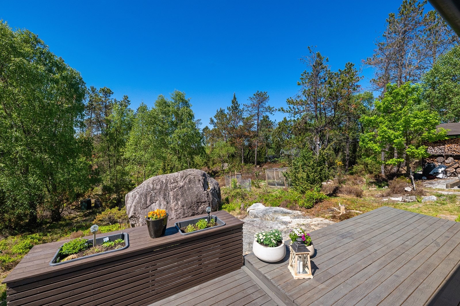 Uteområdet er en blanding av opparbeidet terrasse og naturtomt. Galleribilde