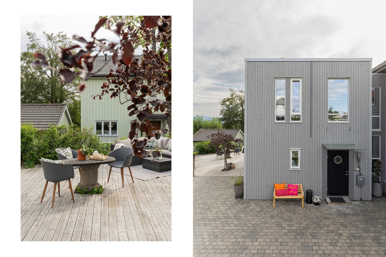 Hyggelige omgivelser rundt hele huset. Svært pent og lettstelt ved inngangspartiet til boligen er det også. Steinbelagt rundt store deler idet man kommer til inngangsdøra og mot terrassen. Parkering på oppstillingsplass i felles gårdsrom. Galleribilde