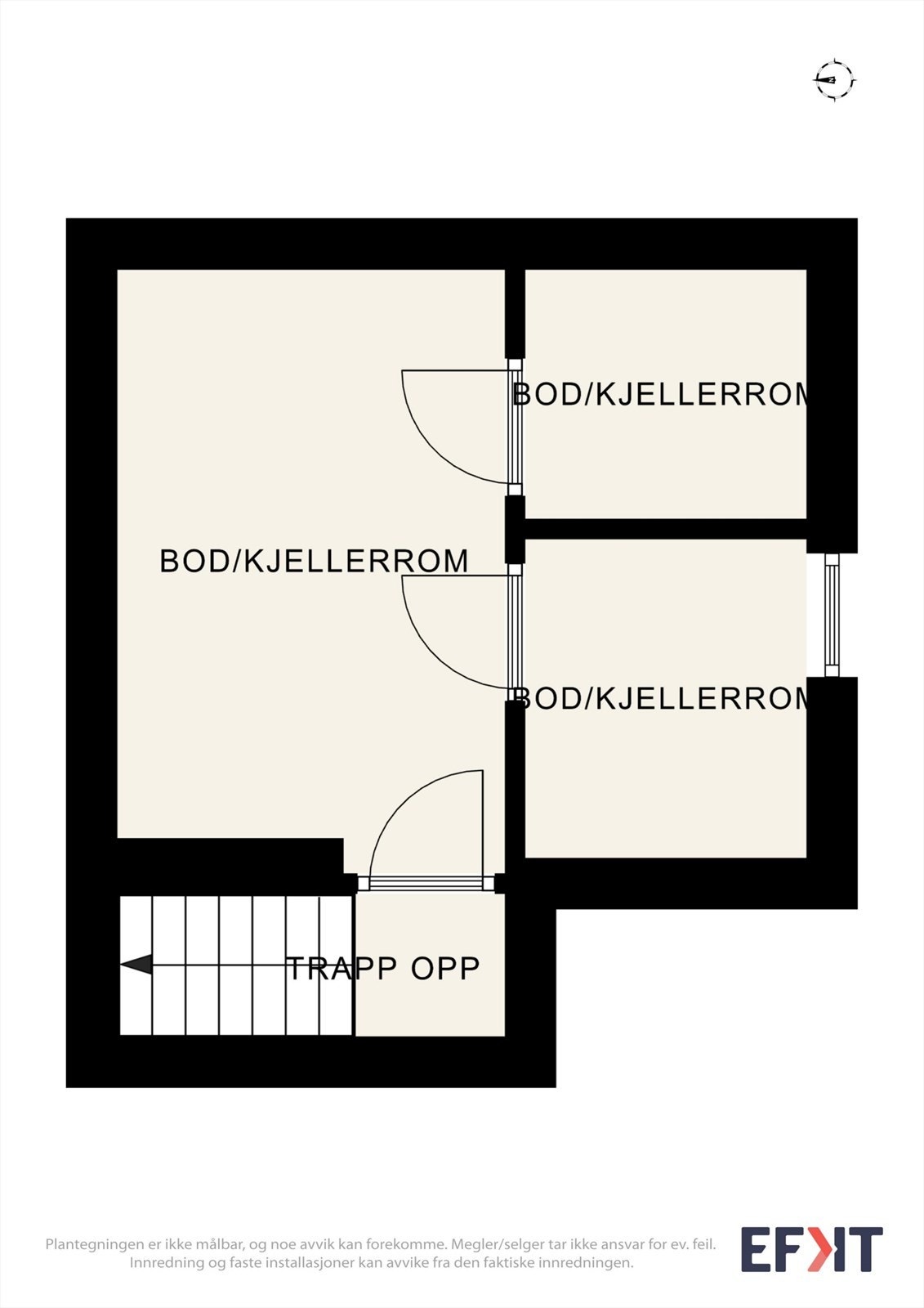 Kjeller under deler av boligen med tre boder/kjellerrom. Galleribilde
