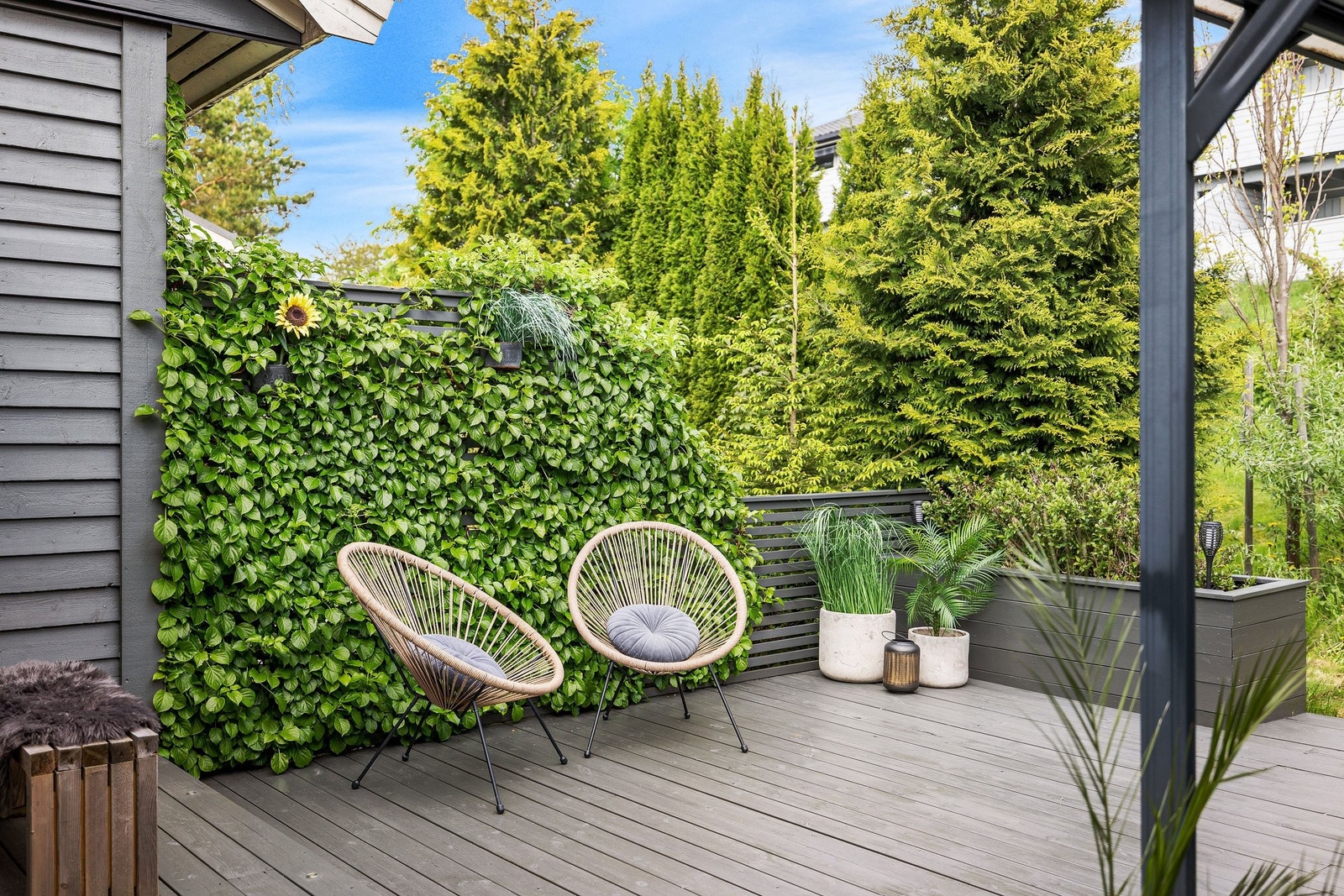 Terrasse bakside i skjermet og frodige omgivelser Galleribilde