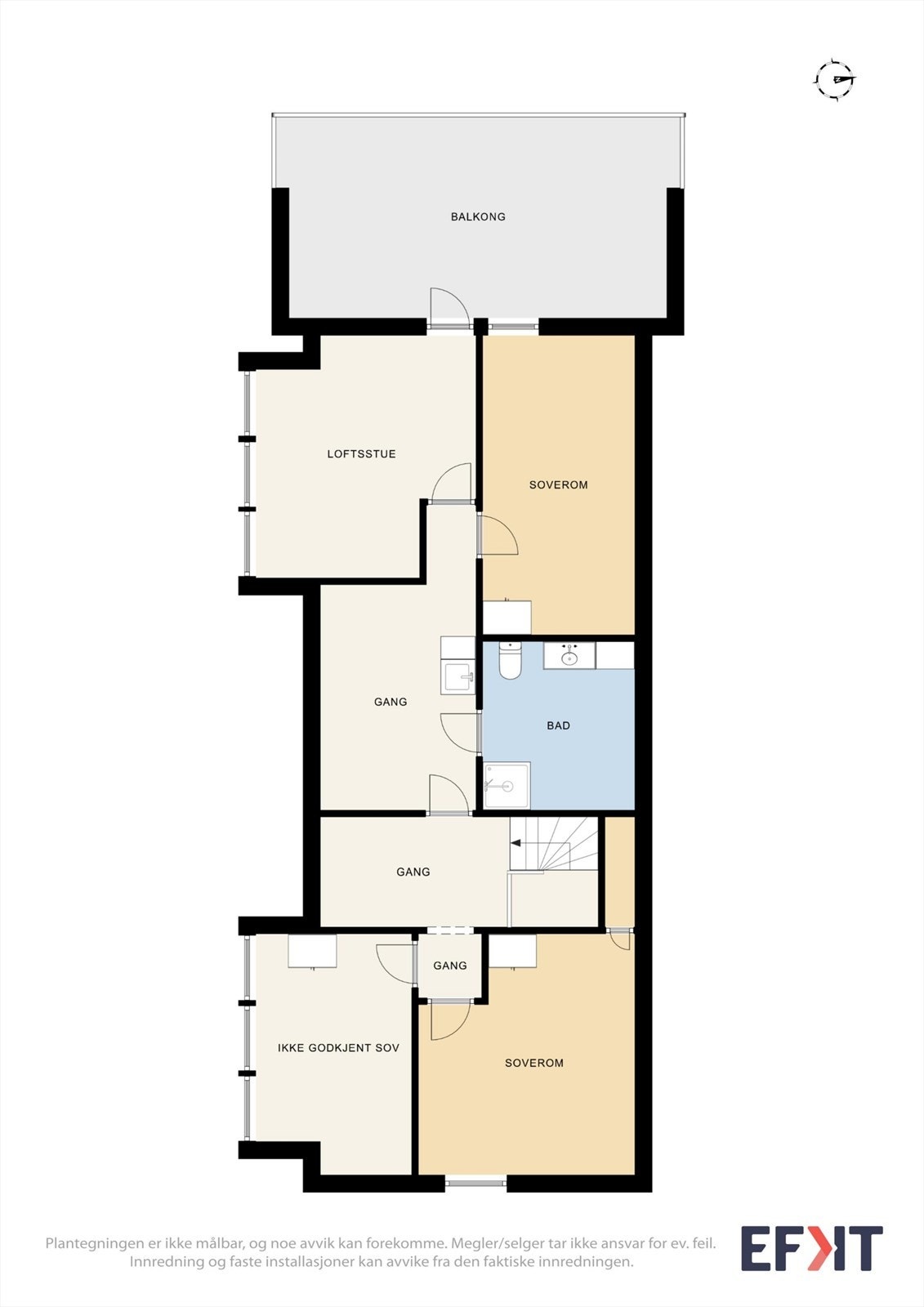 Loftsetasjen inneholder en loftstue, bad, to soverom og et innredet rom (ikke godkjent soverom). Utgang til balkong fra loftstuen. Galleribilde
