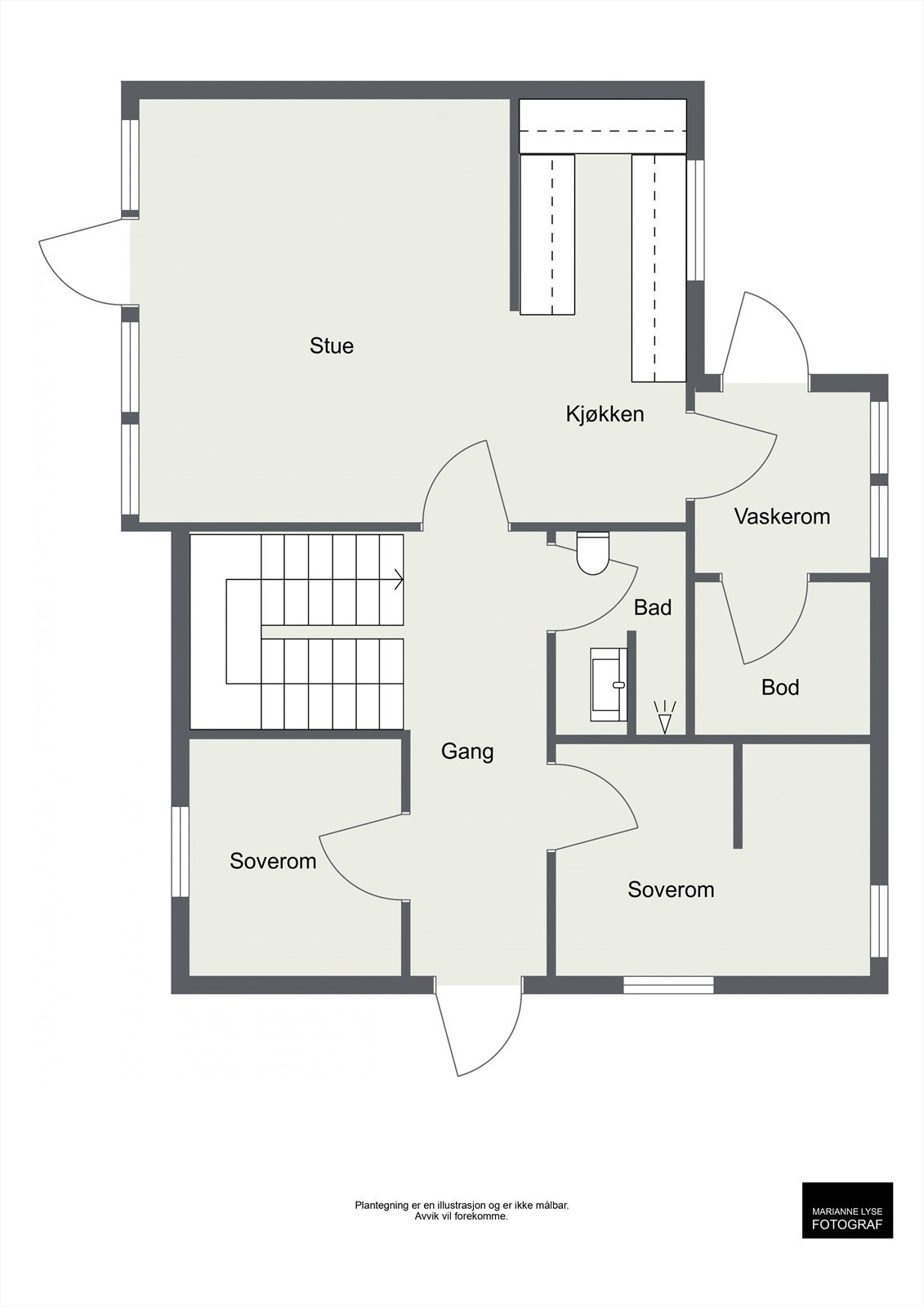 Plantegning 1.etasje. Plantegning er kun en illustrasjon, kan avvike fra de faktiske forhold og er ikke målbar. Galleribilde
