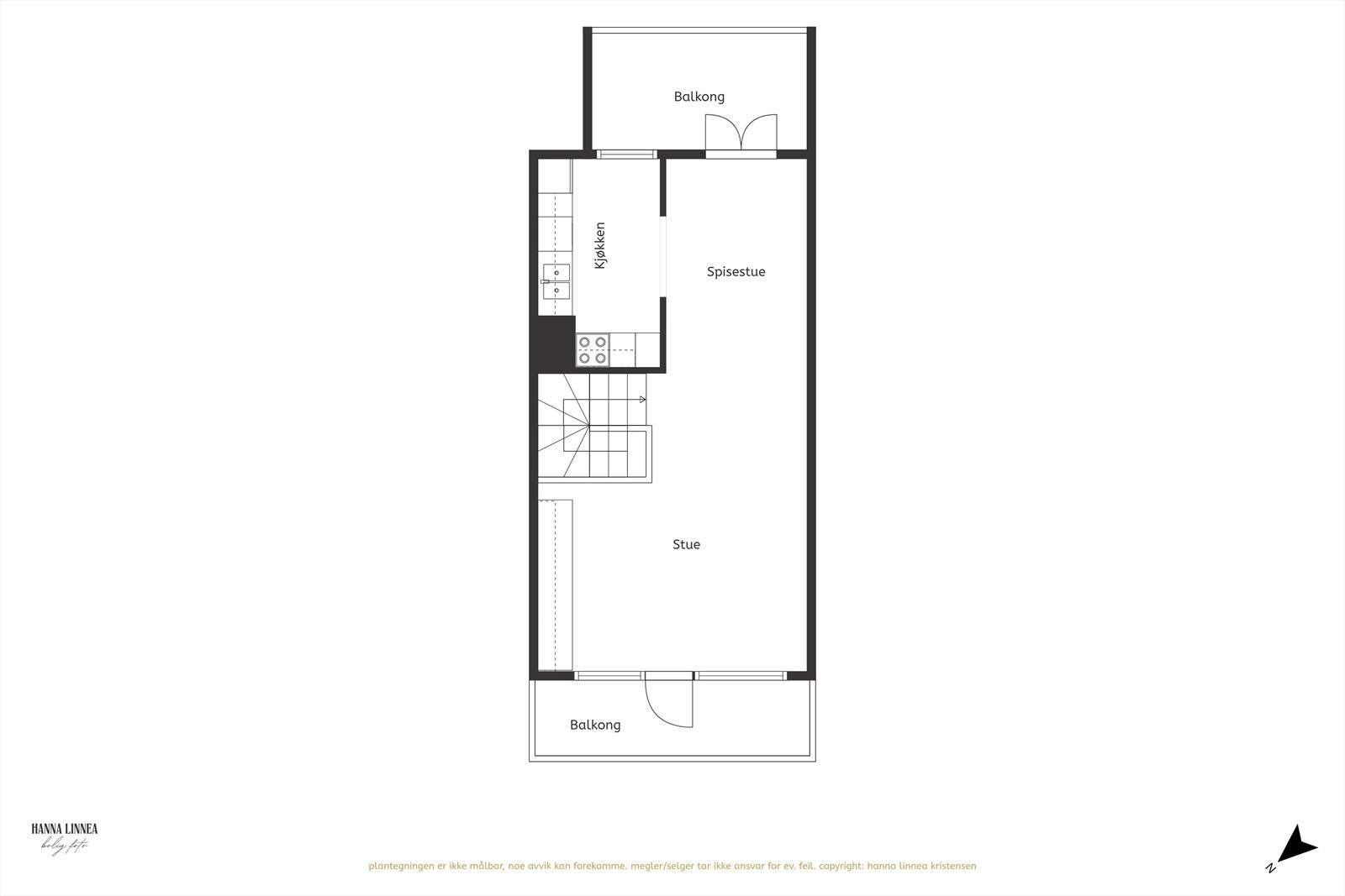 Plantegning 3.etasje- Leiligheten fordeler seg over 3 plan, vi starter øverst. Galleribilde