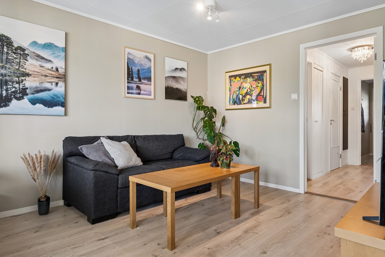 Felleskostnadene inkl. bla: Drift av borettslaget, kommunale avgifter, renovasjon, tv, internett, måking, sparing til vedlikehold, renter og avdrag. Galleribilde
