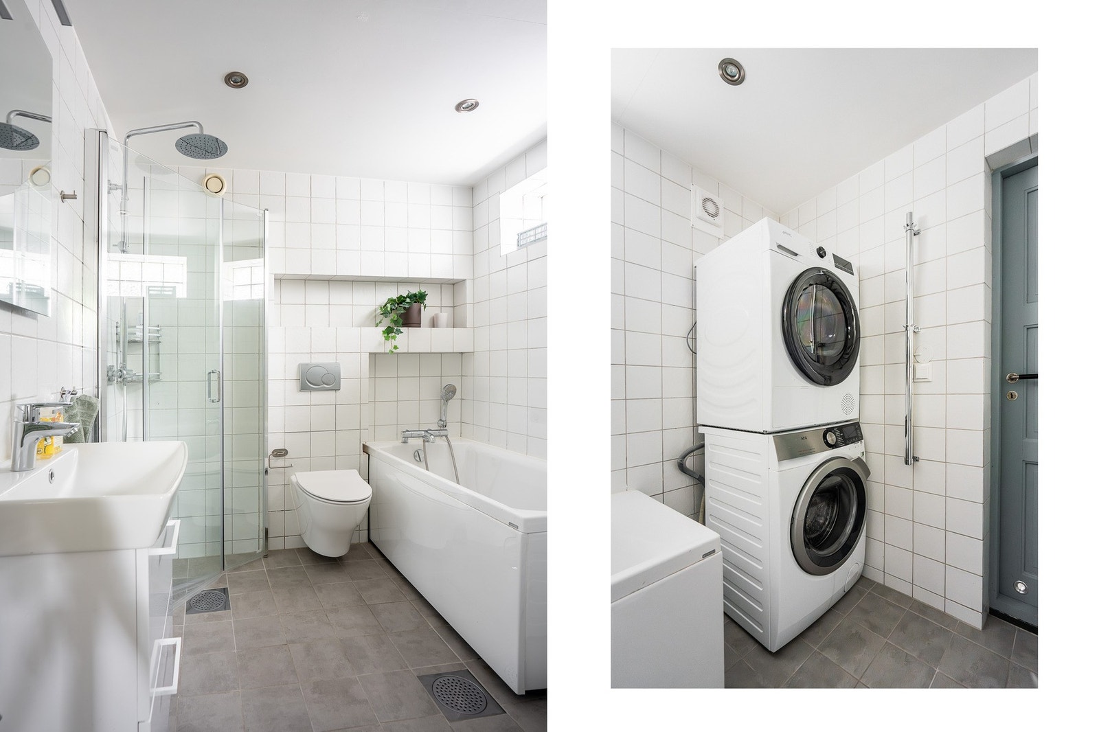 Badet i underetasjen kombinerer dusj og vaskesone på en smart måte. Galleribilde
