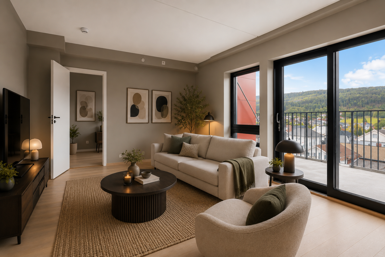 Fleksibelt oppholdsrom som kan brukes både som utleiedel, "ungdomsrom" eller hva en en måtte ønske. Galleribilde