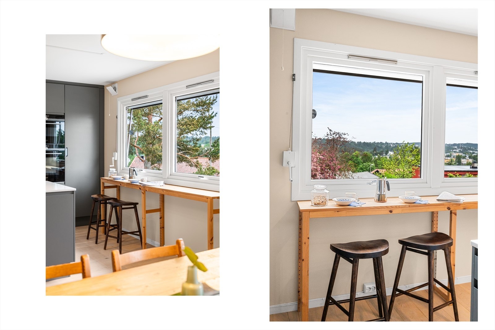 Gode muligheter for en smart barløsning ved vinduet gir en ekstra spiseplass med hyggelig utsikt. Galleribilde