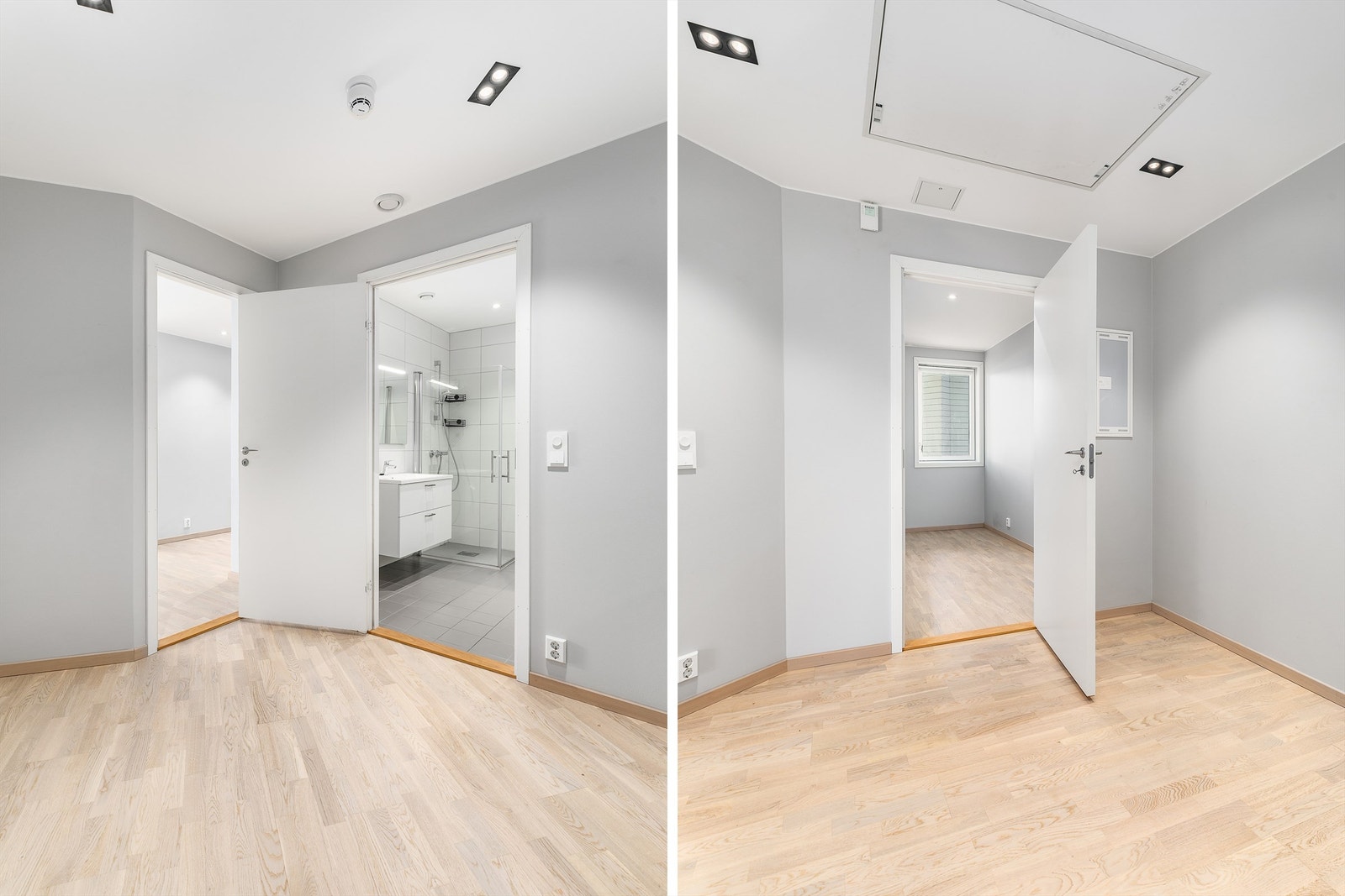 Badet og soverom II er begge tilknyttet entreen, som kan lukkes av mot stuen. Galleribilde