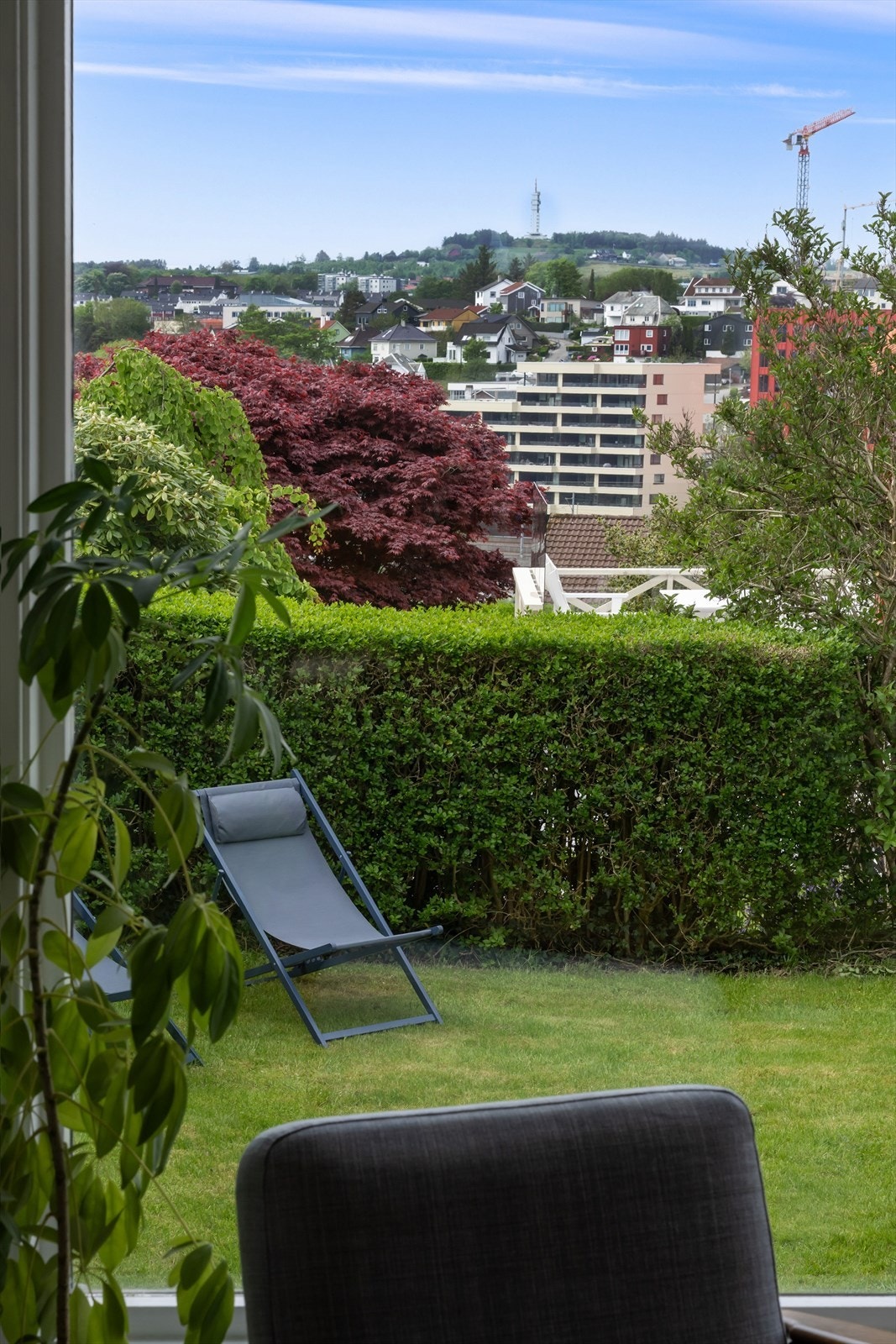 Direkte utsyn til den grønne og frodige hagen. Galleribilde