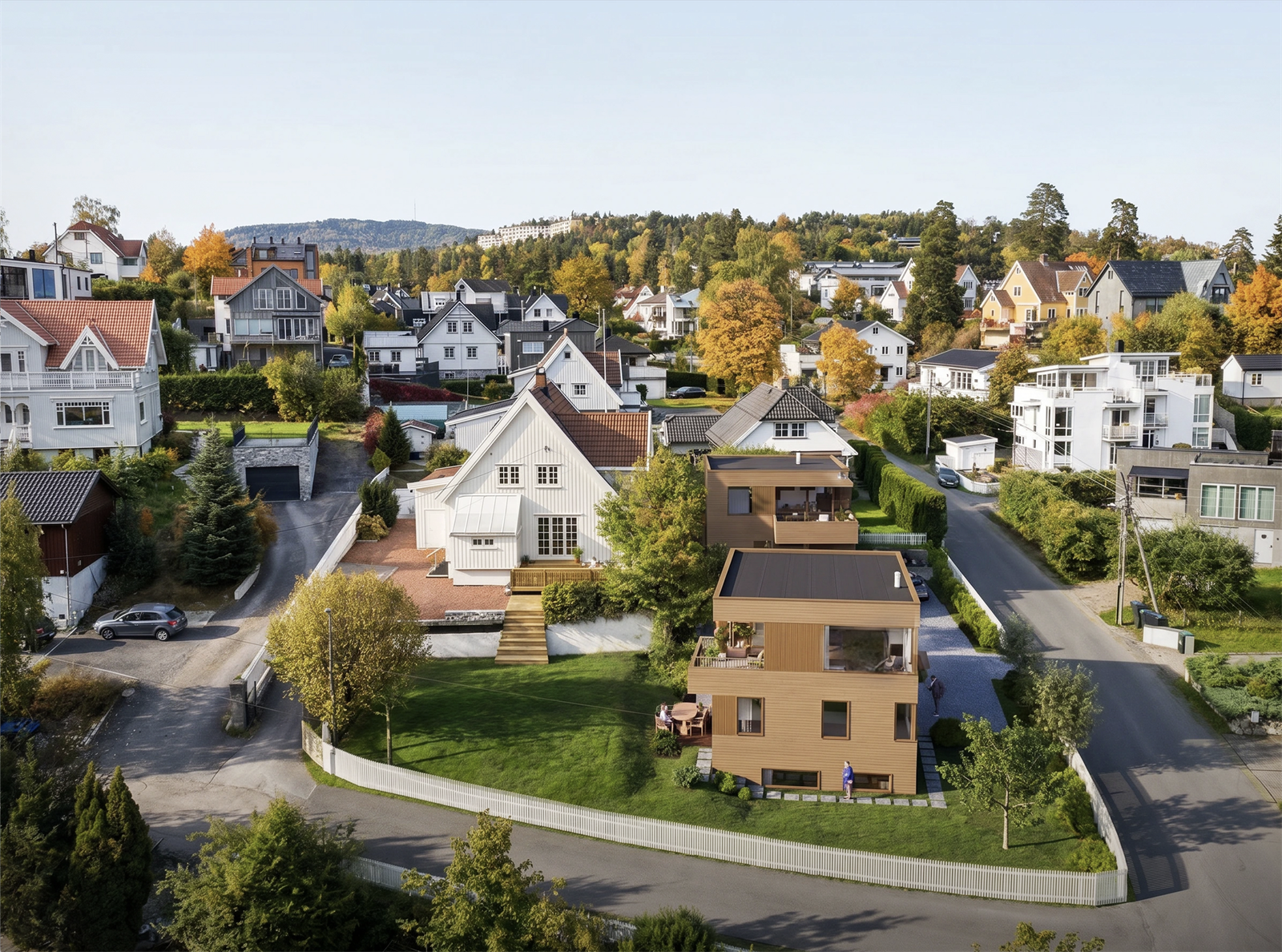 Illustrasjonsbilde av 2 eneboliger på felles tomt. Galleribilde