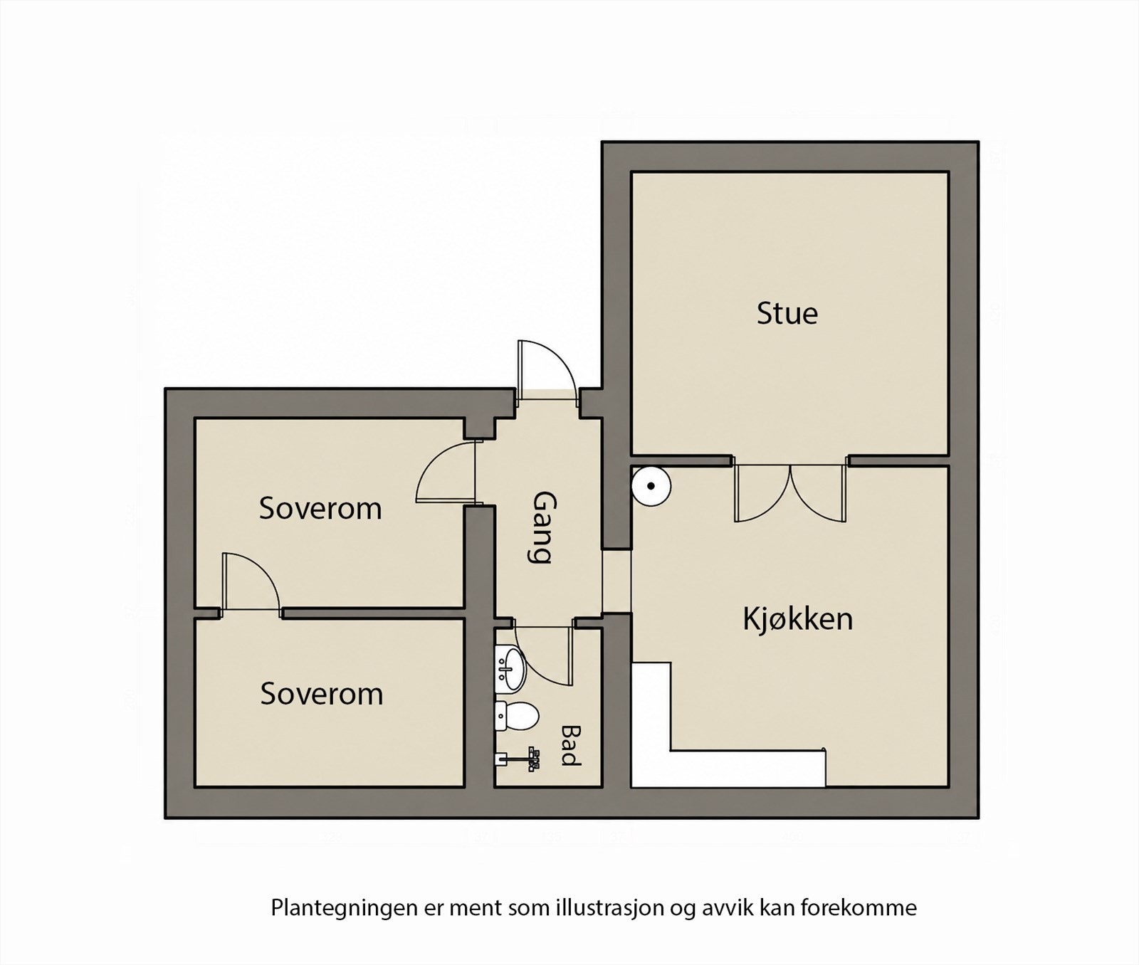 Alternativ planløsning med to soverom. Galleribilde