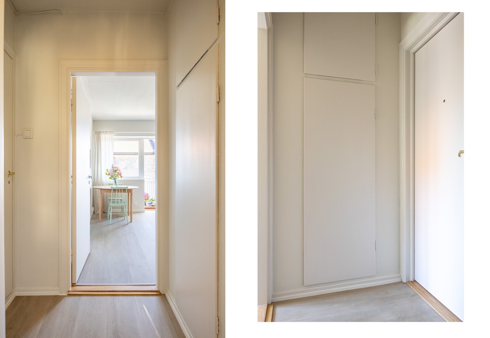 Lys entré med oppbevaringsmuligheter i skap. Galleribilde