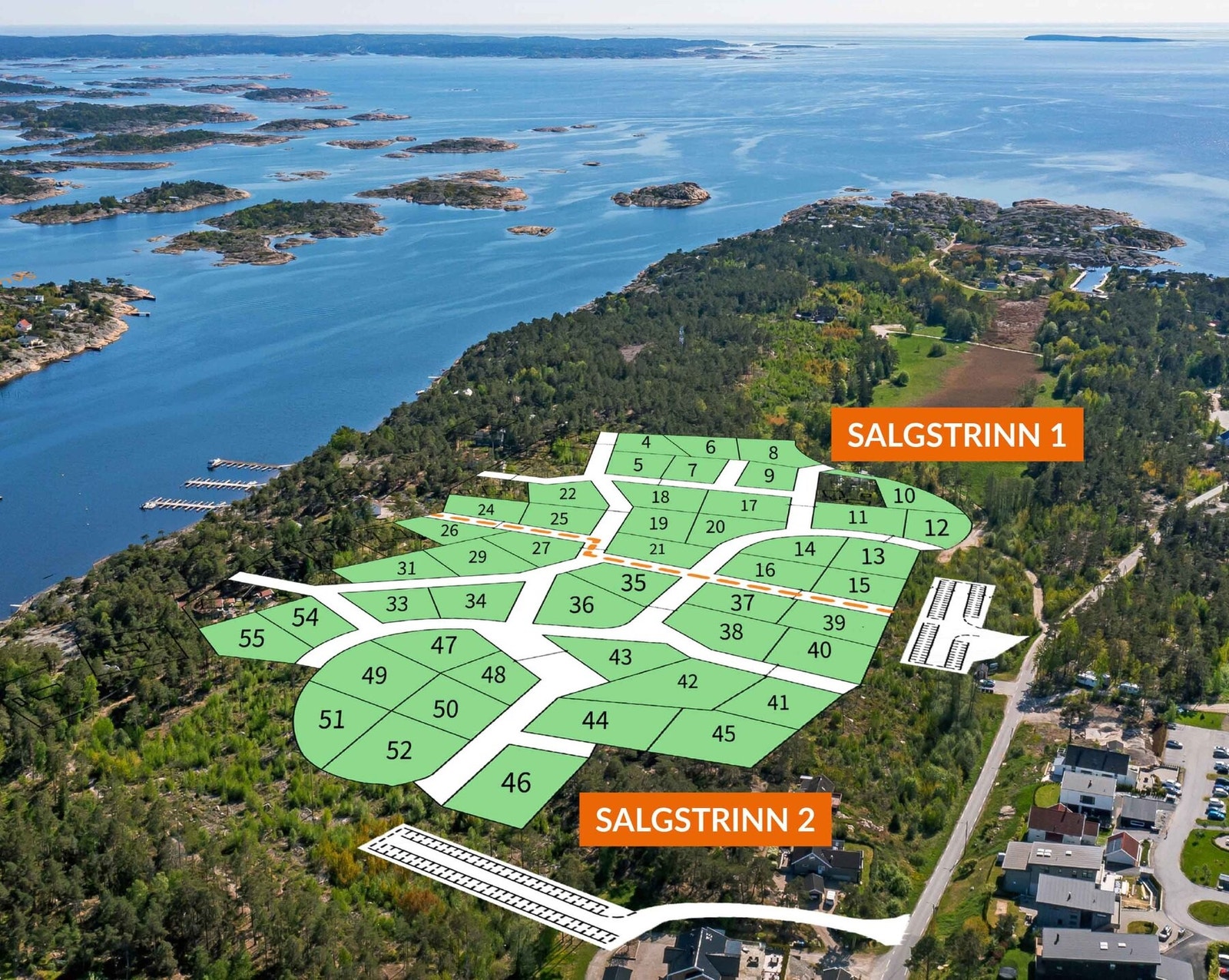 Illustrert tomtekart på dronefoto Galleribilde