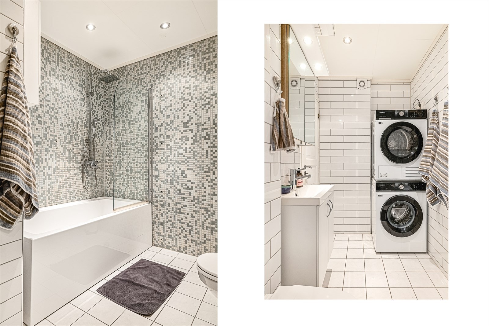 Det er opplegg for vaskemaskin og tørketrommel på badet. Galleribilde