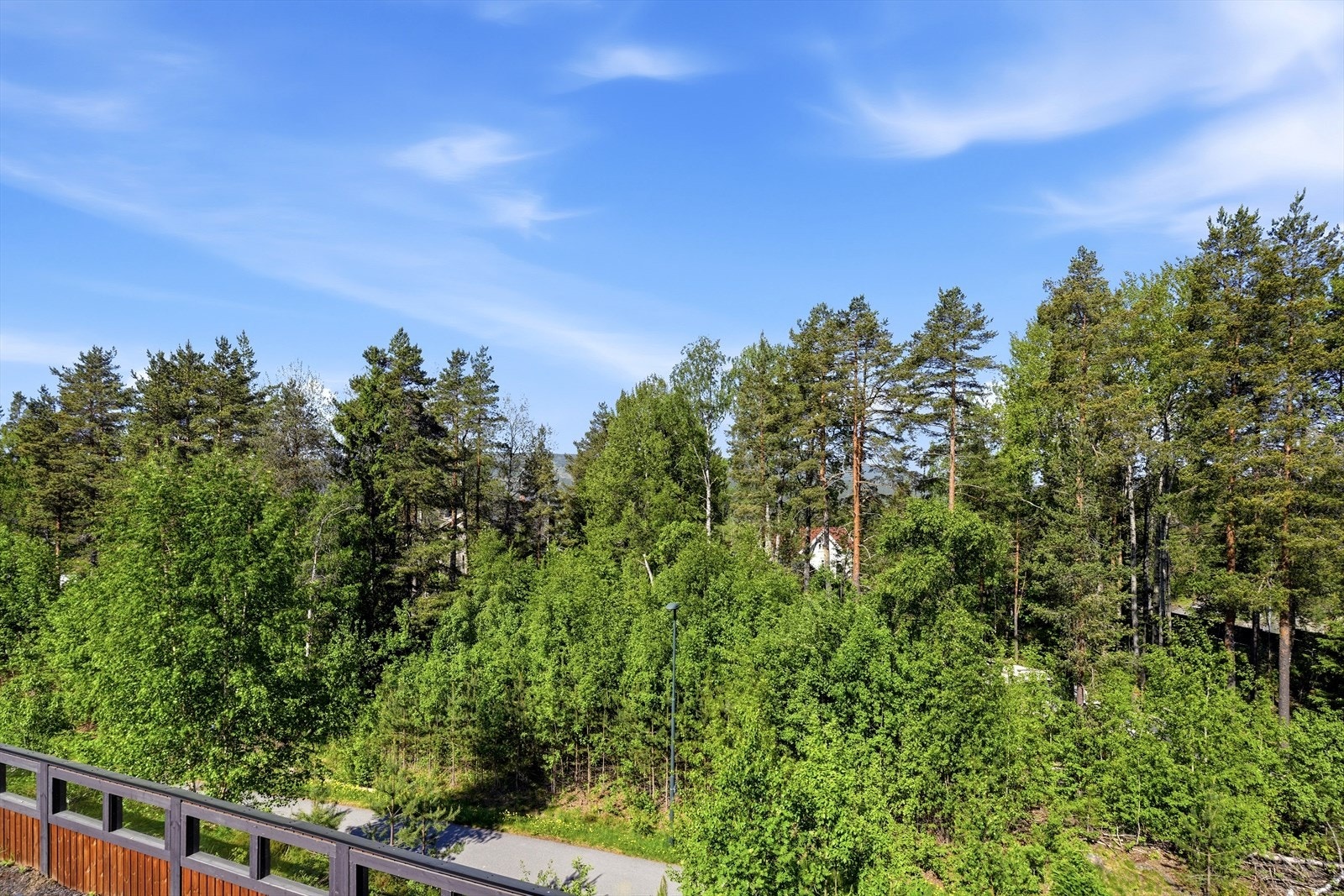 Utsikt mot rolige og grønne omgivelser fra balkongen. Galleribilde