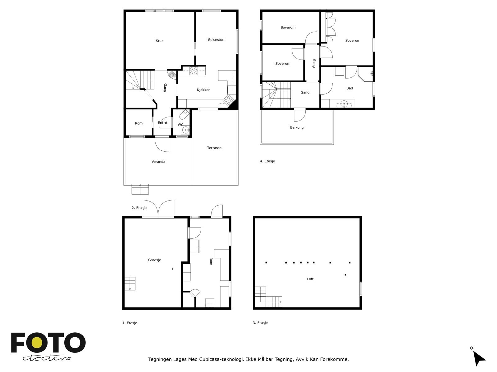 Enebolig 1. og 2. etasje og garasje/uthus m/loft. Veiledende planskisse - ikke målbar Galleribilde