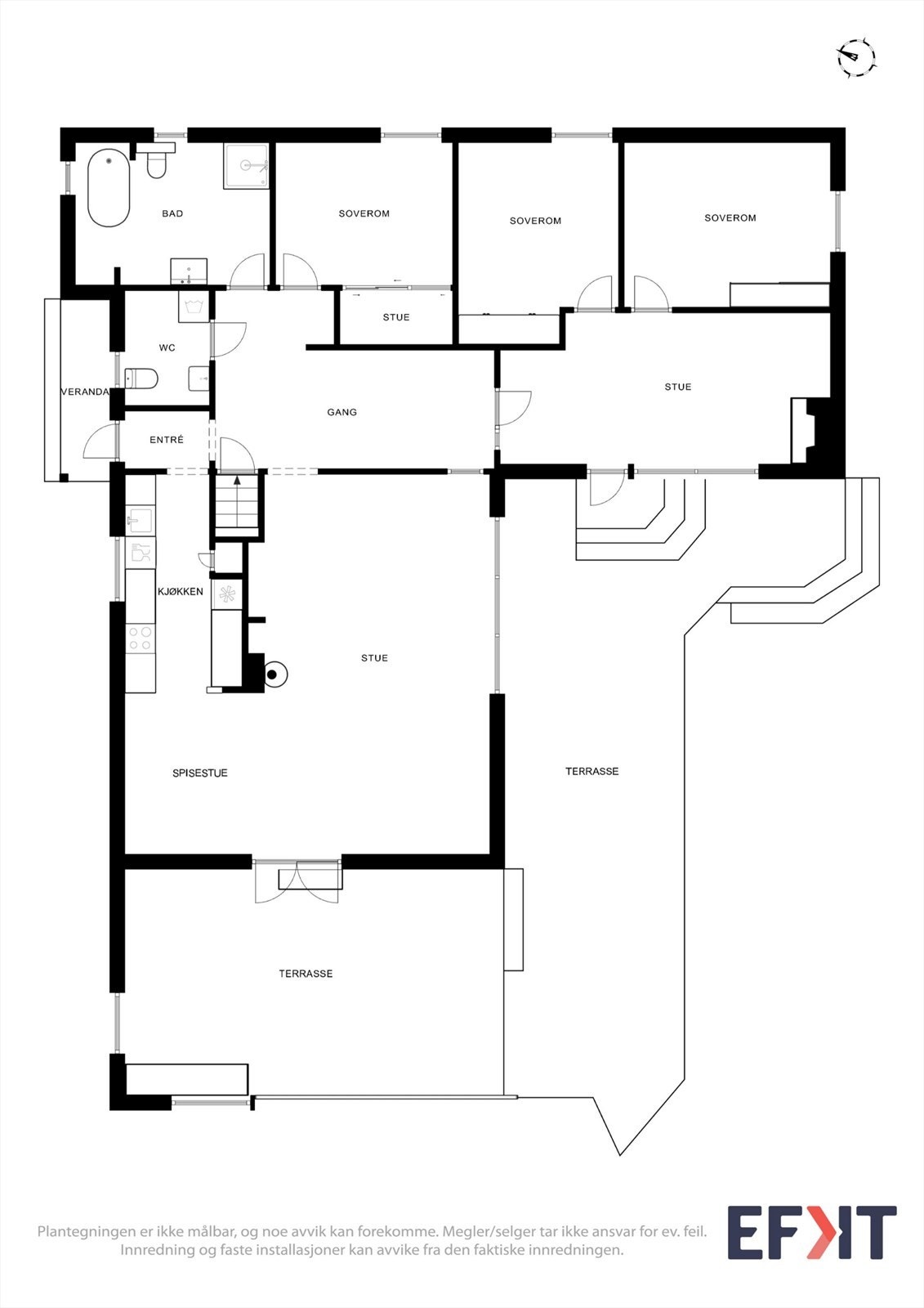 Hovedetasjen har en familievennlig planløsning med tre soverom og åpen stue- og kjøkkenløsning. Galleribilde
