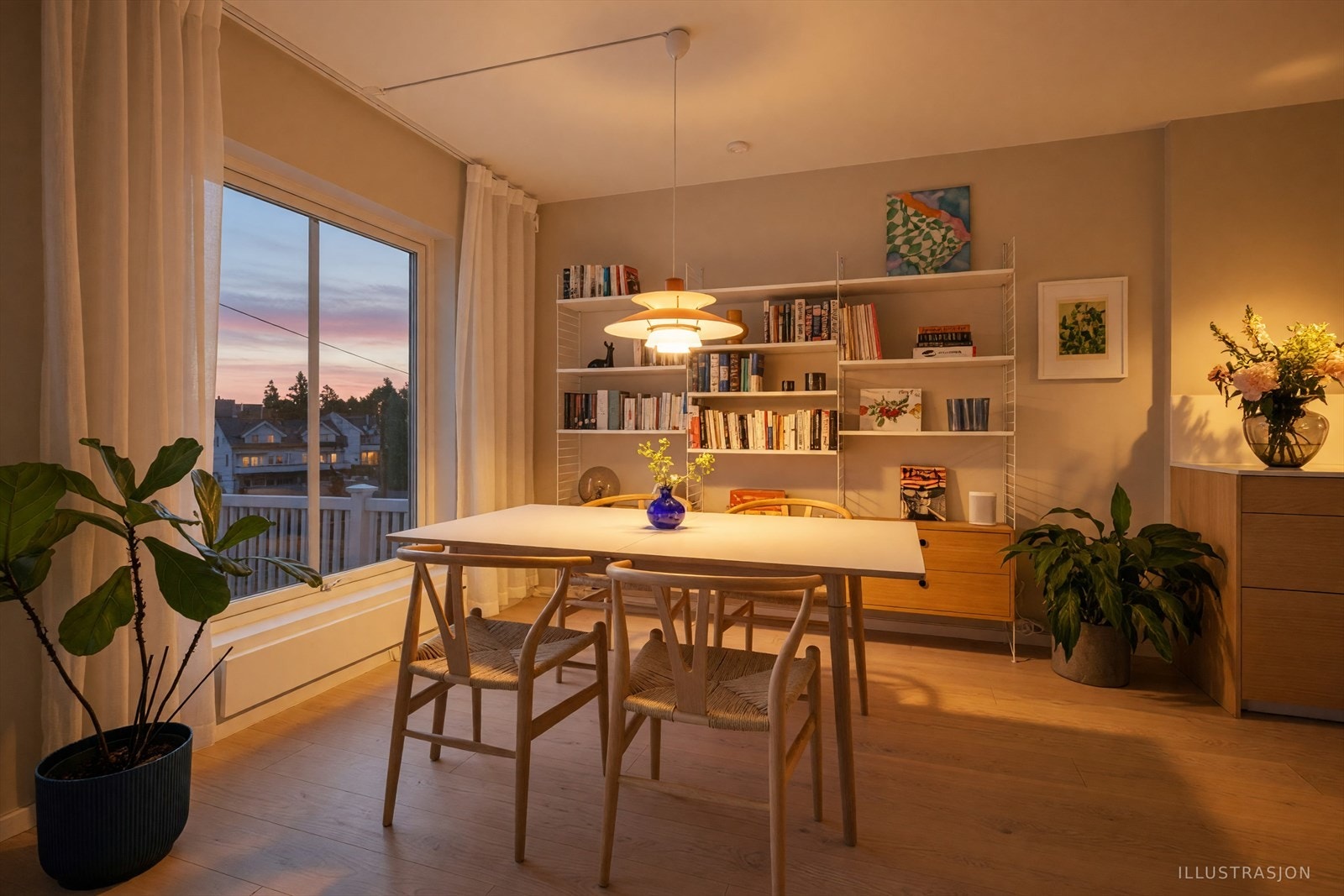 God plass til spisestue i tilknytning til kjøkkenet. (Illustrasjon av AI) Galleribilde