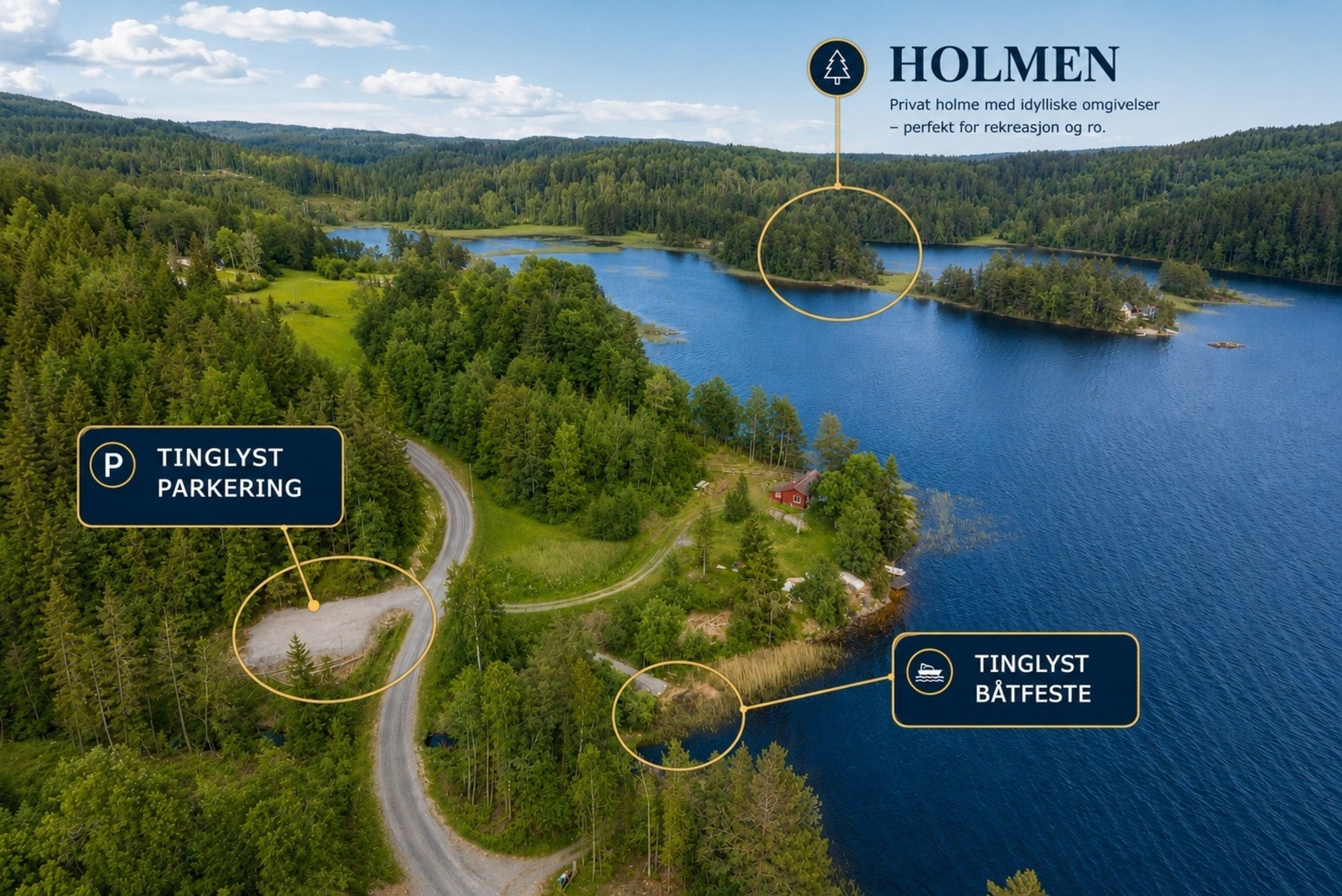 Det er tinglyst parkering- og båtfeste inntil fylkesvei. Galleribilde