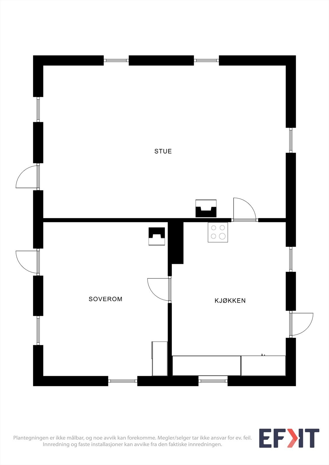 Hovedbygningen inneholder stue, kjøkken og et soverom. Galleribilde