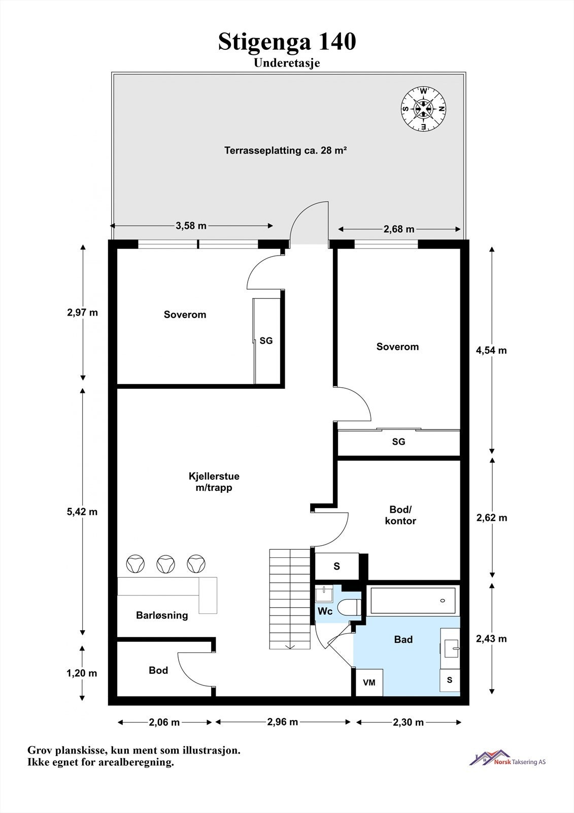 Underetasjen er innredet med to soverom, bad, toalettrom, bod/kontor og en romslig kjellerstue med utgang til terrasse. Galleribilde