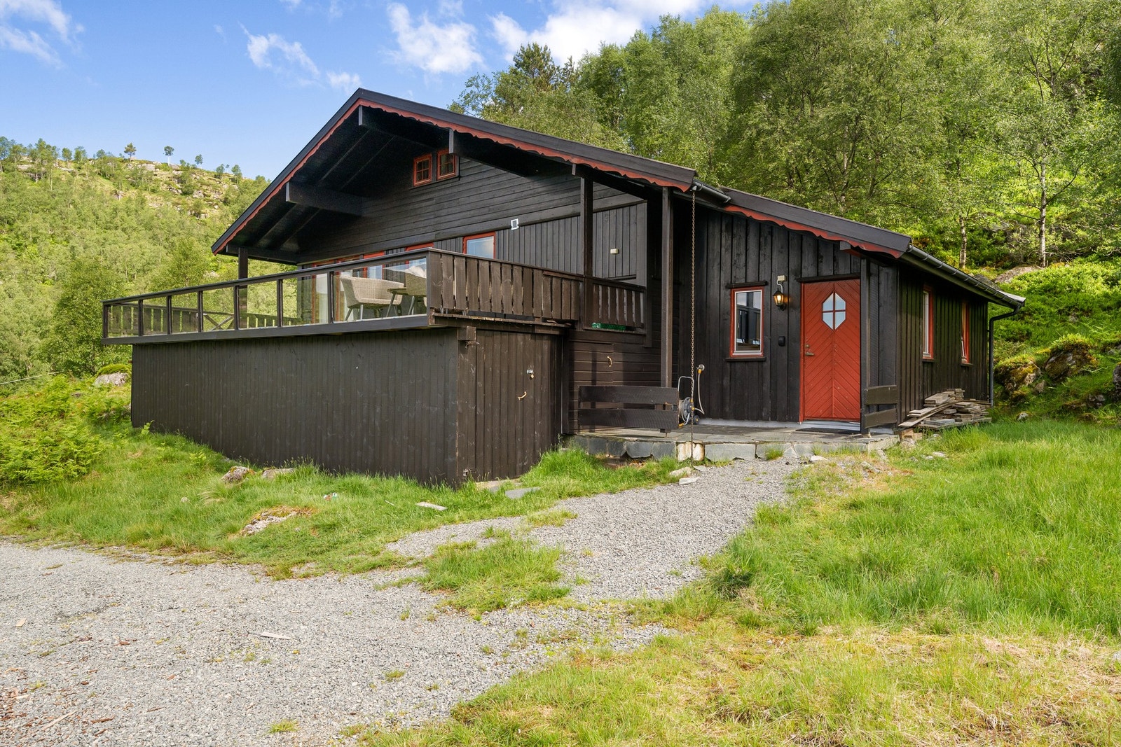 Det er bilvei helt frem og parkering på egen, gruslagt gårdsplass. Ved store snømengder er det felles parkeringsplass ca. 150 meter unna, og man bruker skiene i oppkjørt løype inn. Galleribilde