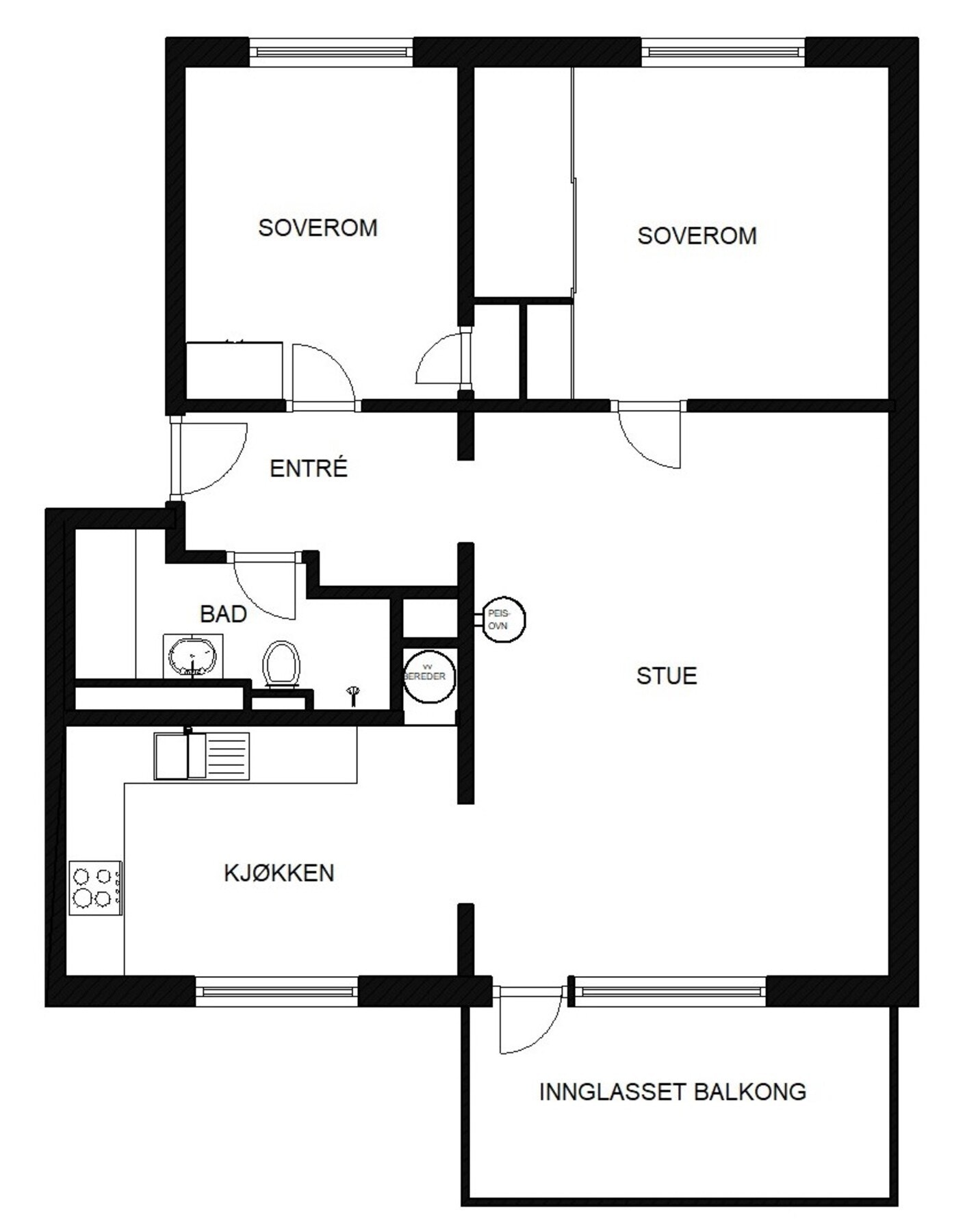 Planskisse. I tillegg disponerer leiligheten 2 kjellerboder. Galleribilde