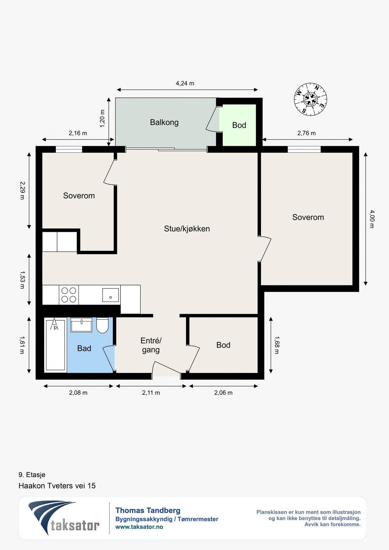 Leiligheten har en smart og effektiv planløsning - totalt 55 kvadratmeter Galleribilde