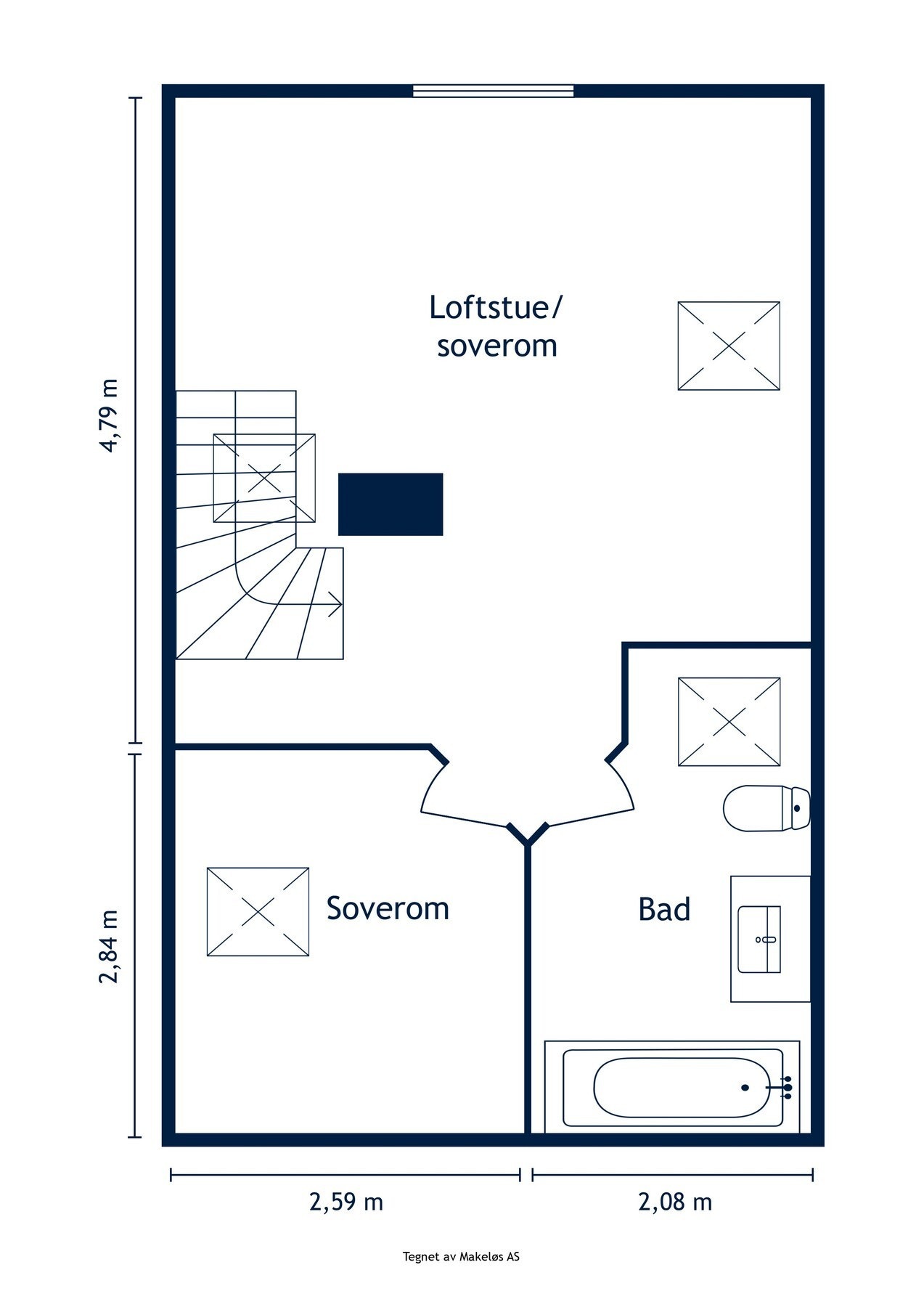 Plantegning - loftsetasje. Galleribilde